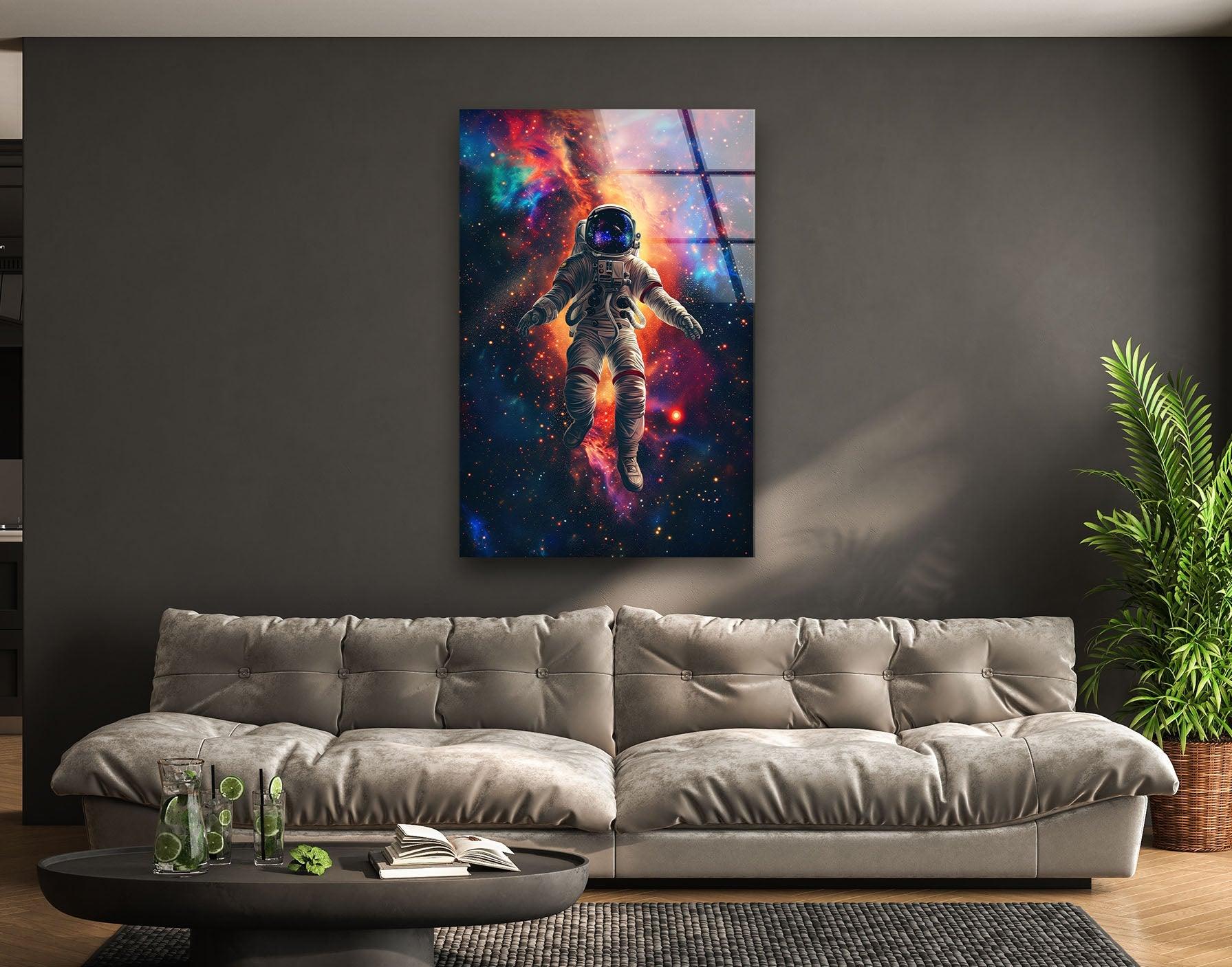 Astronaut in Space Glass Wall Art - Stunning Galaxy Decor for Living Room, Bedroom & Office - Perfect Space Themed Gift for NASA Lovers