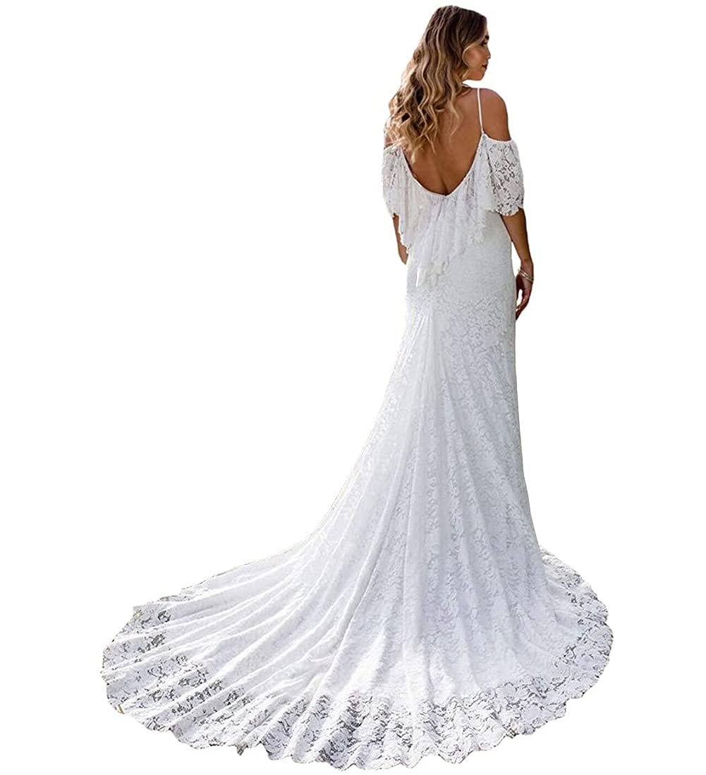 Boho Lace Wedding Dress for Bride - Long Tulle A-Line Backless White Bridal Gown | Perfect for Beach, Garden & Vintage Theme Ceremonies