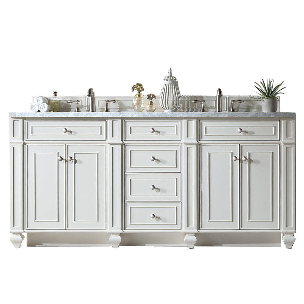 Bristol 72 Inch Double Bathroom Vanity with 3CM Arctic Fall Solid Surface Top in Bright White - Perfect for Modern Master Bathrooms and Guest Suites