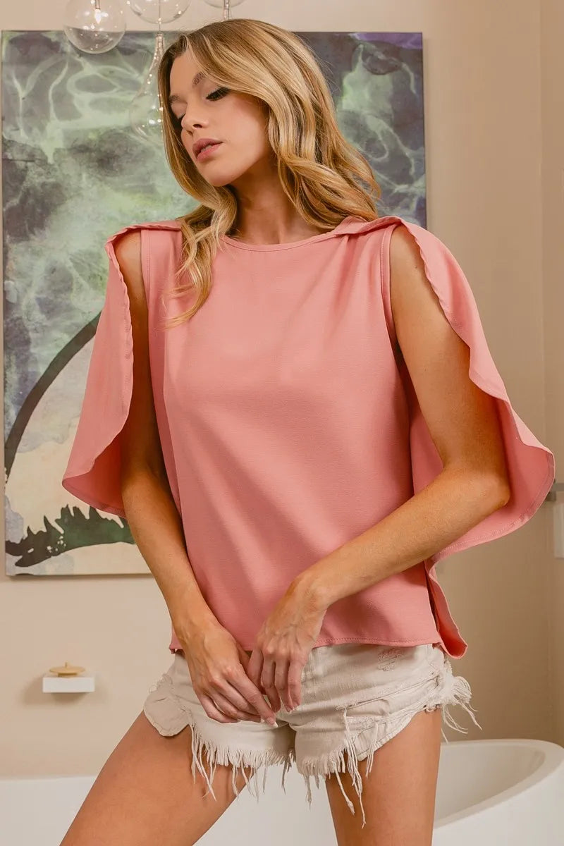 BiBi Woven Top with Fold Over Back Detail - Stylish Women's Blouse for Casual Wear, Office Outfits & Date Nights