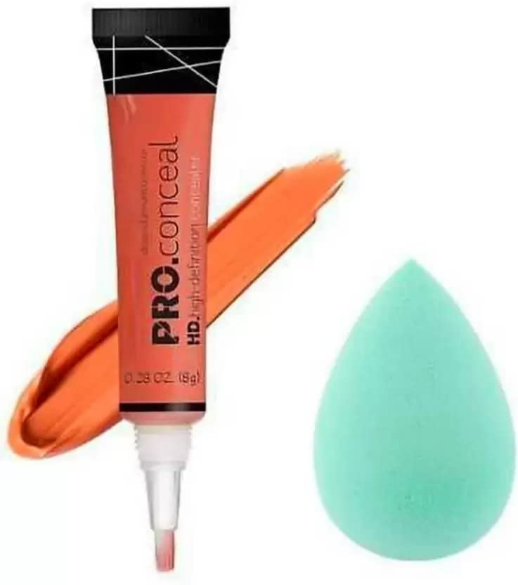 MASTADI PRO HD Concealer Corrector Orange - HD Concealer with Blender Puff Combo Pack of 2 - Brightens Dark Circles & Corrects Discoloration for Flawless Makeup - Perfect for Daily Use & Professional Makeup Artists