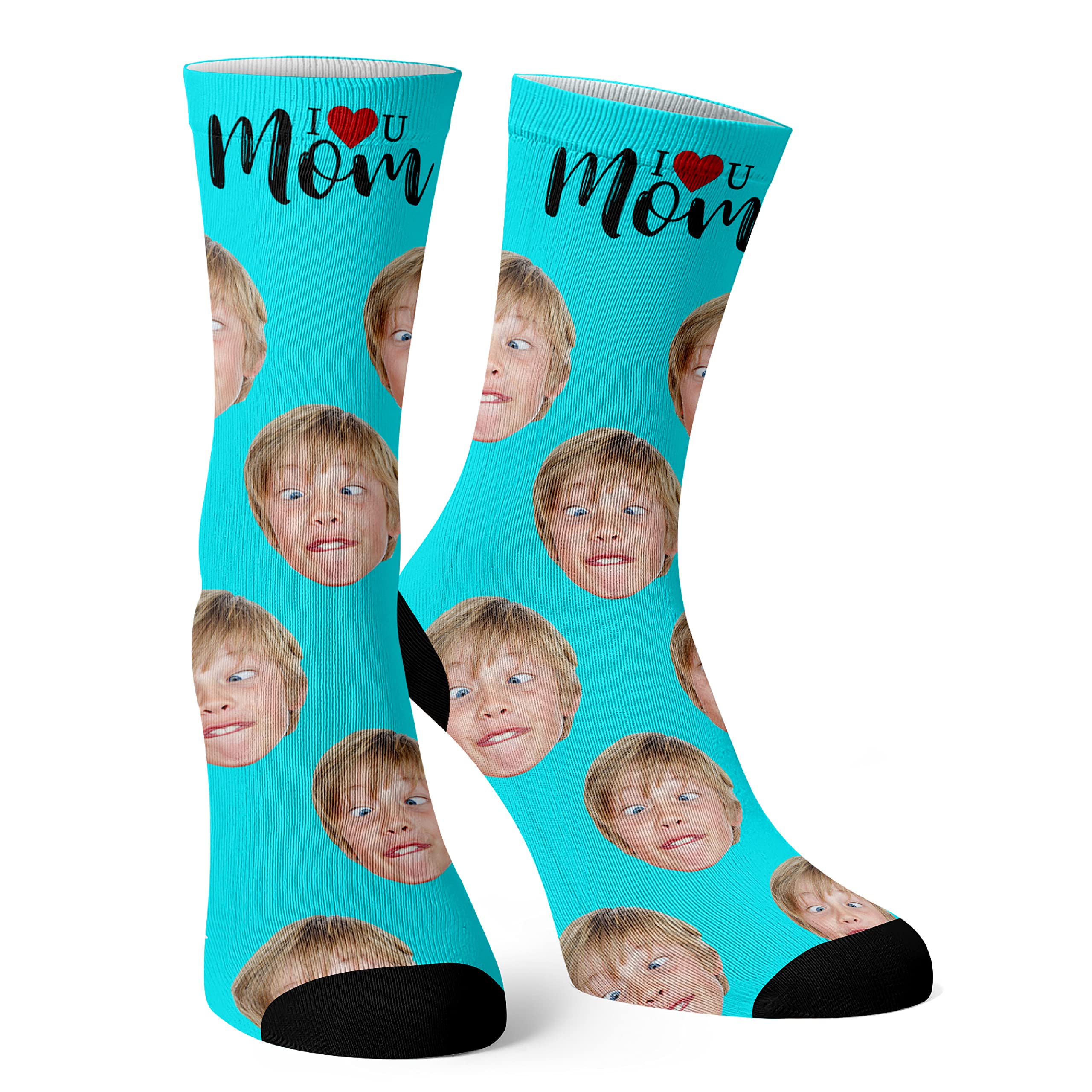 Custom Face Photo Socks - Personalized I Love You Mom Socks with Multiple Faces | Funny Gift for Mother's Day, Birthday & Christmas | Perfect for Family Gifts, Couple Matching & Special Occasions