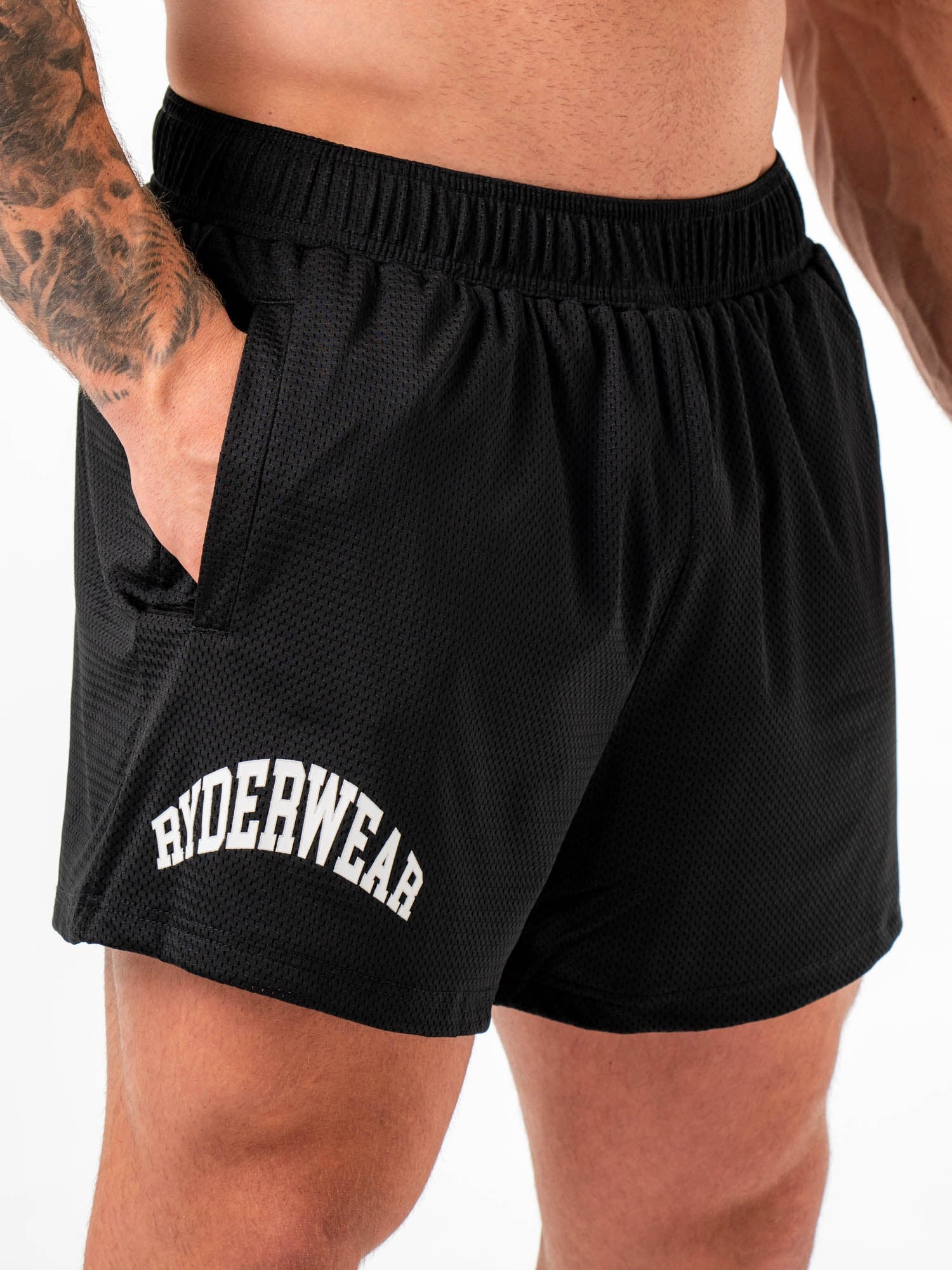 Men's Black Collegiate Mesh Athletic Shorts - Breathable Workout & Gym Shorts for Running, Basketball & Casual Wear