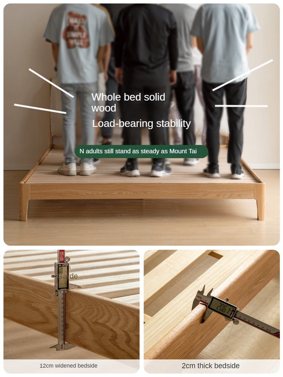 Solid Oak and Black Walnut Wood Fabric Soft Bed - Premium Handcrafted Wooden Bed Frame for Bedroom, Durable and Stylish Home Furniture for Master Bedroom, Guest Room, or Kids Room