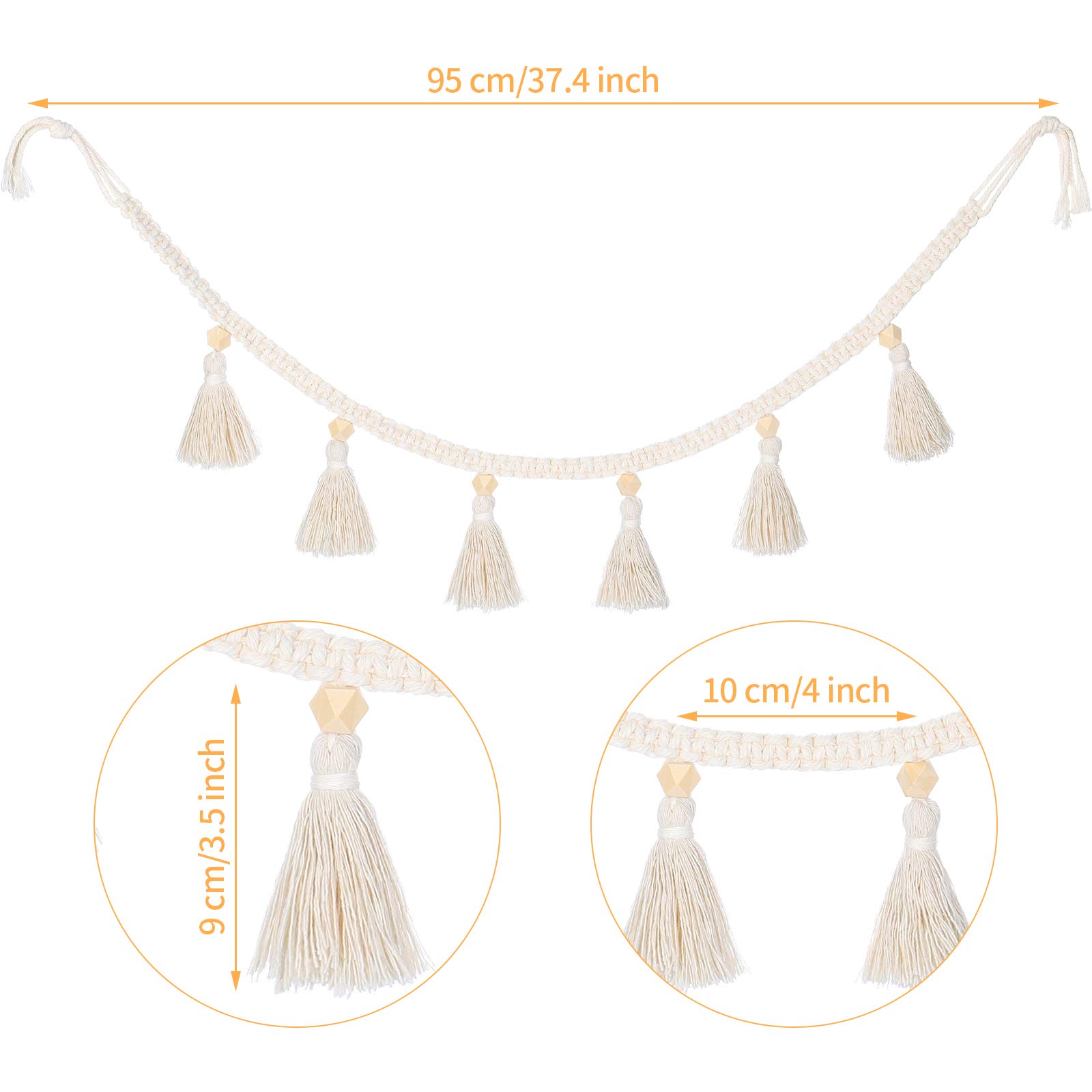 Boho Macrame Tassel Garland - 4 Pack 37.4 Inch Hanging Tassel Bunting for Classroom, Nursery, Birthday Party, Bedroom & Dorm Decor - Perfect for Boho Style Home, Baby Shower & Wedding Decorations
