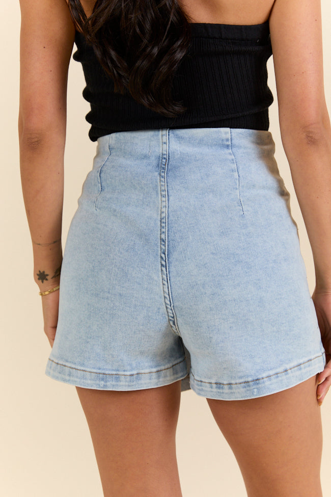 Stylish Light Wash Rhinestone Studded Denim Skort for Women | High Waist Denim Skirt Shorts | Perfect for Casual Outings, Parties & Summer Fashion