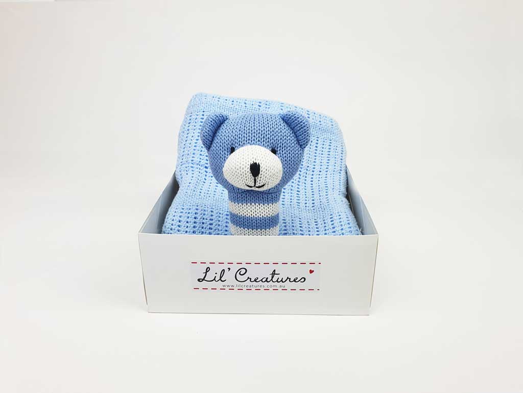 Blue Baby Bear Gift Box for Boys - Adorable Newborn Baby Shower Gift Set for Boys - Perfect for Birthdays, Christenings, and Special Occasions