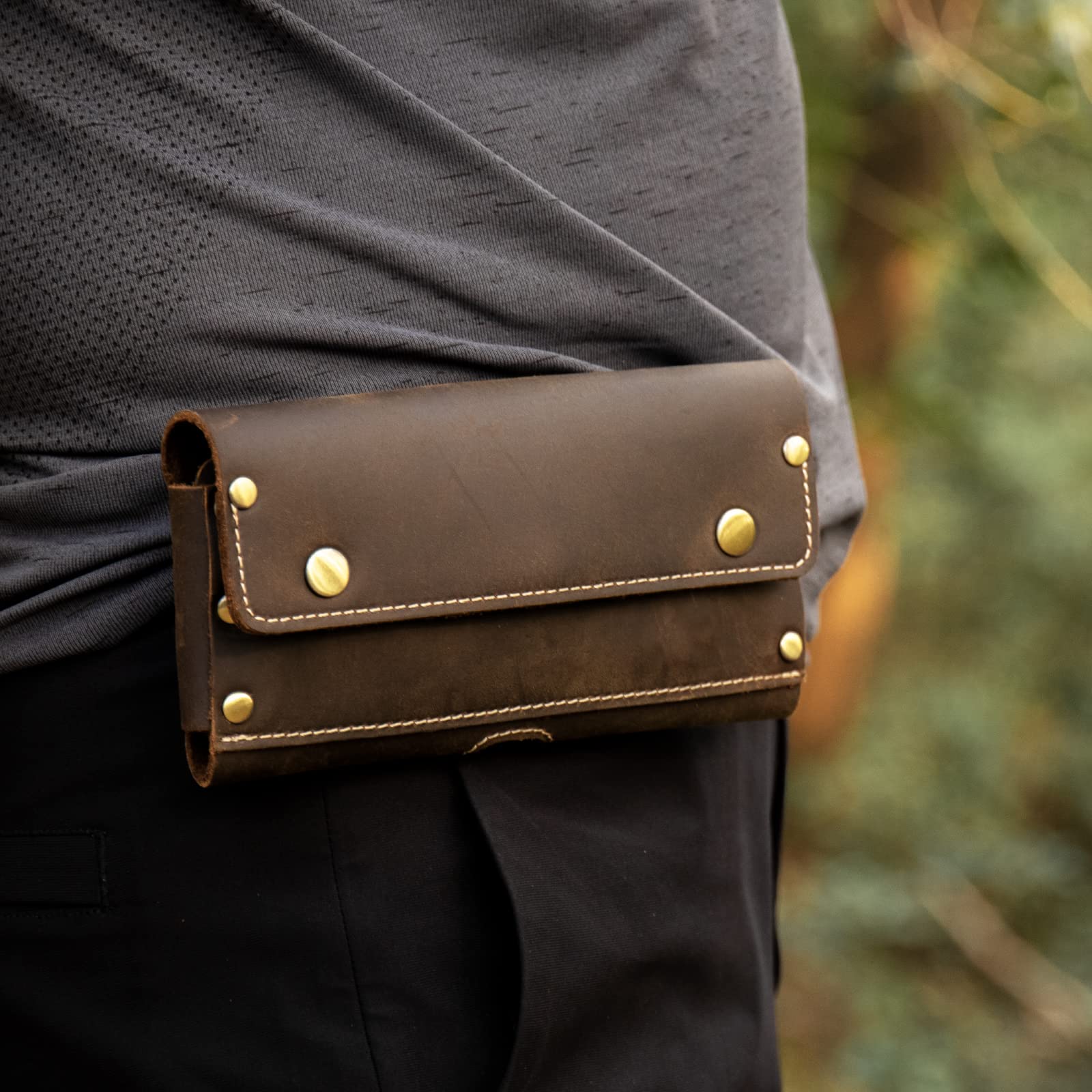 Premium Leather Phone Holster with Belt Clip - Dark Brown Wallet Case for iPhone 13 Pro Max & Galaxy S22 Ultra - Perfect for Work, Travel & Everyday Carry