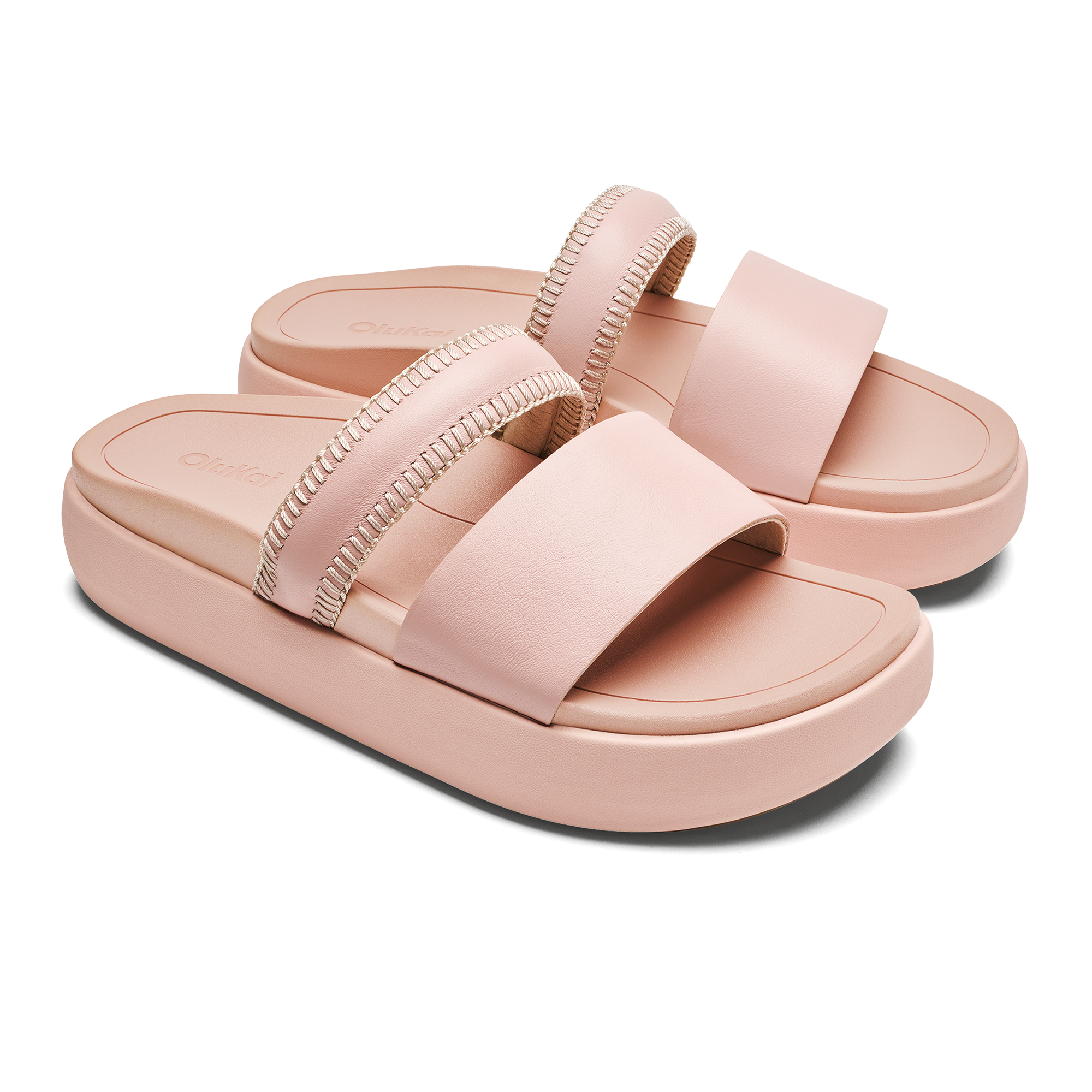 PAE Women's Leather Slide Sandals - Soft Pink Comfortable Summer Slippers for Beach, Poolside & Casual Wear
