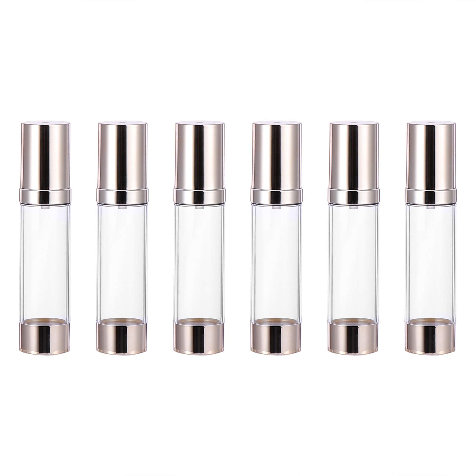 MILISTEN 50ml Clear Airless Cosmetic Cream Pump Bottle - 6 Pack Refillable Travel Size Dispenser for Foundation, Shampoo, Lotion & Skincare Products | Perfect for Travel, Gym & Home Use