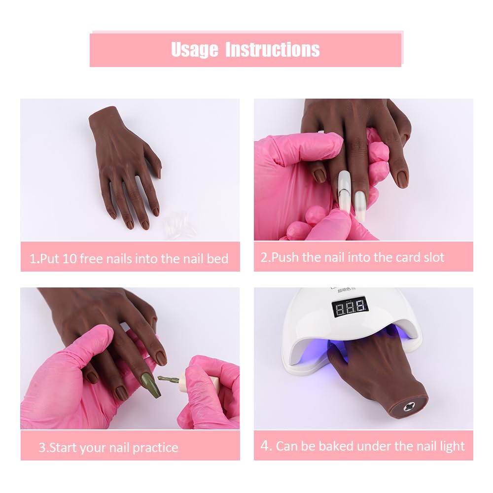 Professional Silicone Practice Hand for Acrylic Nails - Adjustable Mannequin Hand for Nail Art Training - Life-Size Fake Hand for DIY Nails, Beginners & Salon Artists - Perfect for Home Practice, Nail School & Professional Demonstrations