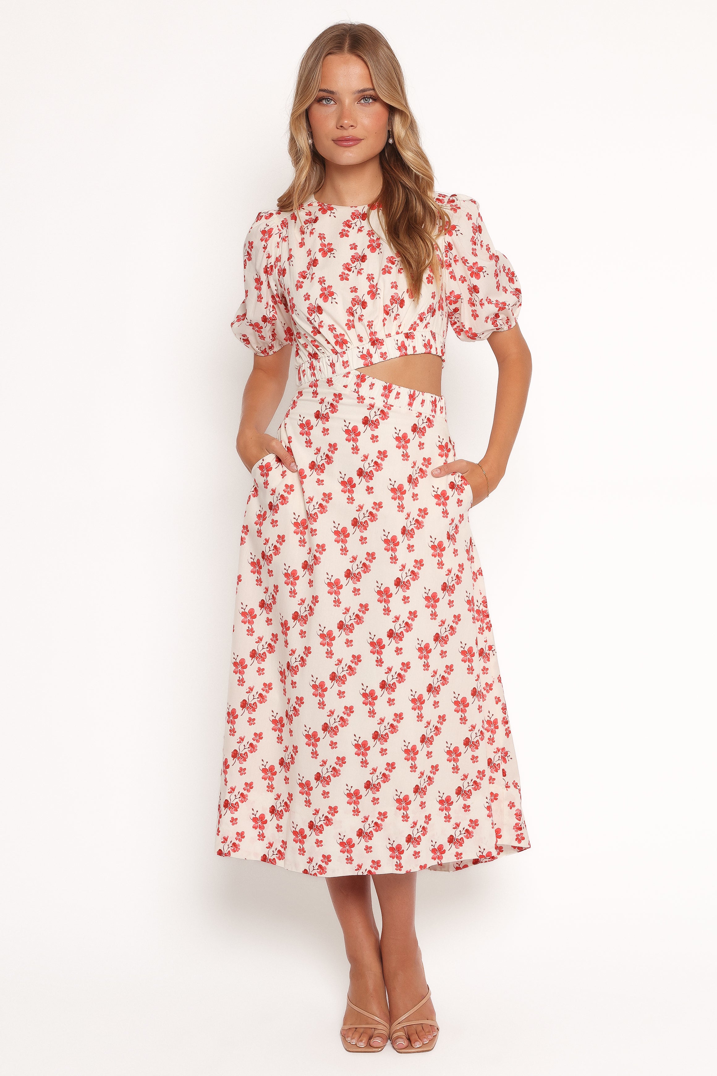 Aminah Women's Floral Puff Sleeve Dress - Elegant Red Summer Dress for Party, Wedding & Date Night