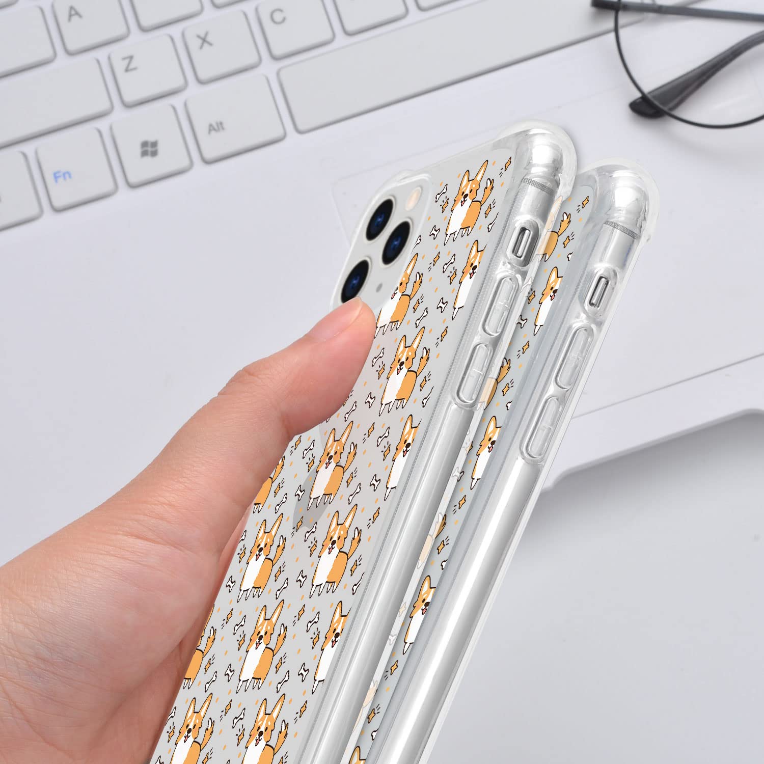 Cute Cartoon Corgi Dog Pattern iPhone 12 Pro Max Case - Transparent TPU Full Body Protective Cover with Shockproof Design for Women & Girls | Perfect for Everyday Use, Work, School & Travel