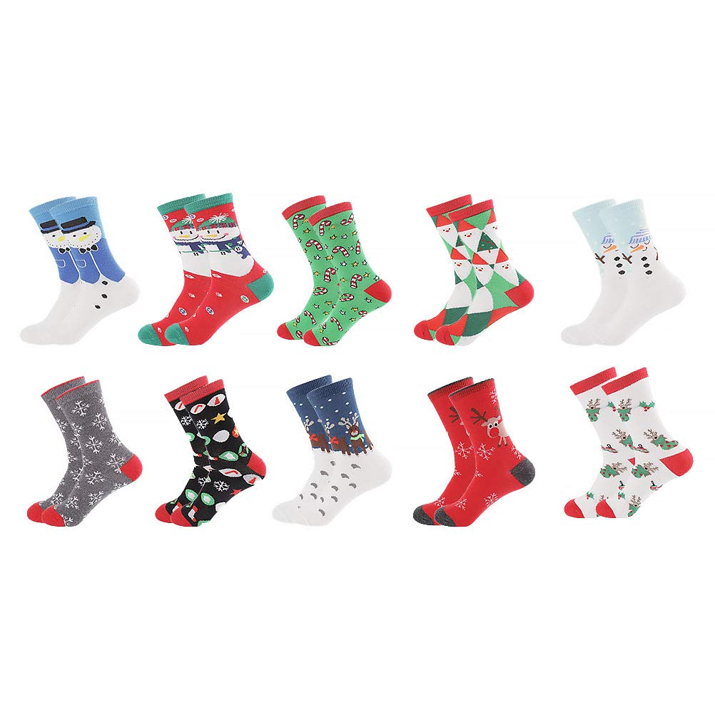 ABOOFAN 10 Pairs Christmas Socks - Festive Cotton Stockings for Holiday Parties, Gifts & Family Gatherings (Assorted Colors) - Cozy Winter Wear for Xmas Celebrations
