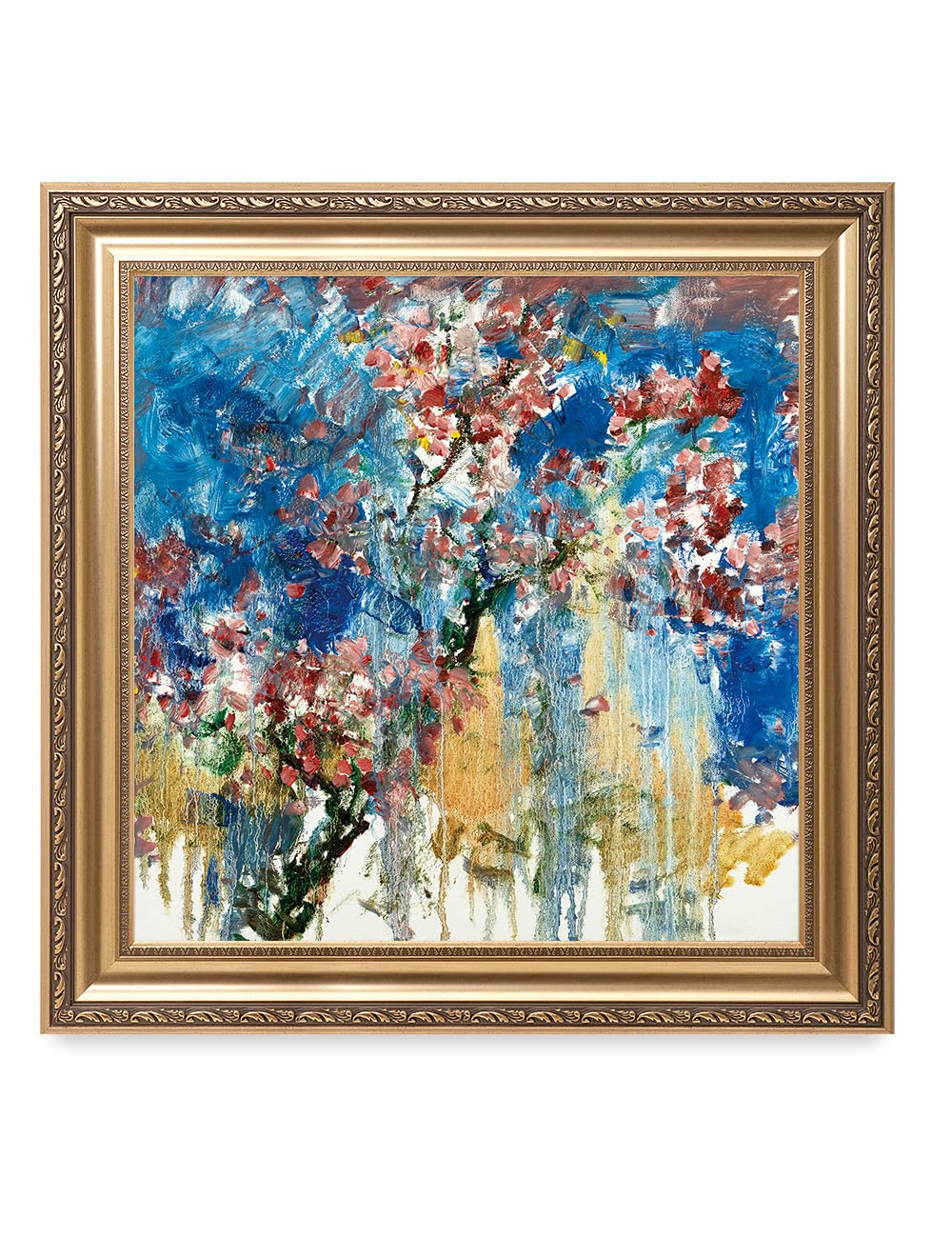 DECORARTS - David Ma Plum Blossoms Landscape Abstract Wall Art Print | 30x30 Inch Giclee Canvas in Golden Frame | Ready to Hang Home & Office Decor | Perfect for Living Room, Bedroom or Office Wall Decor