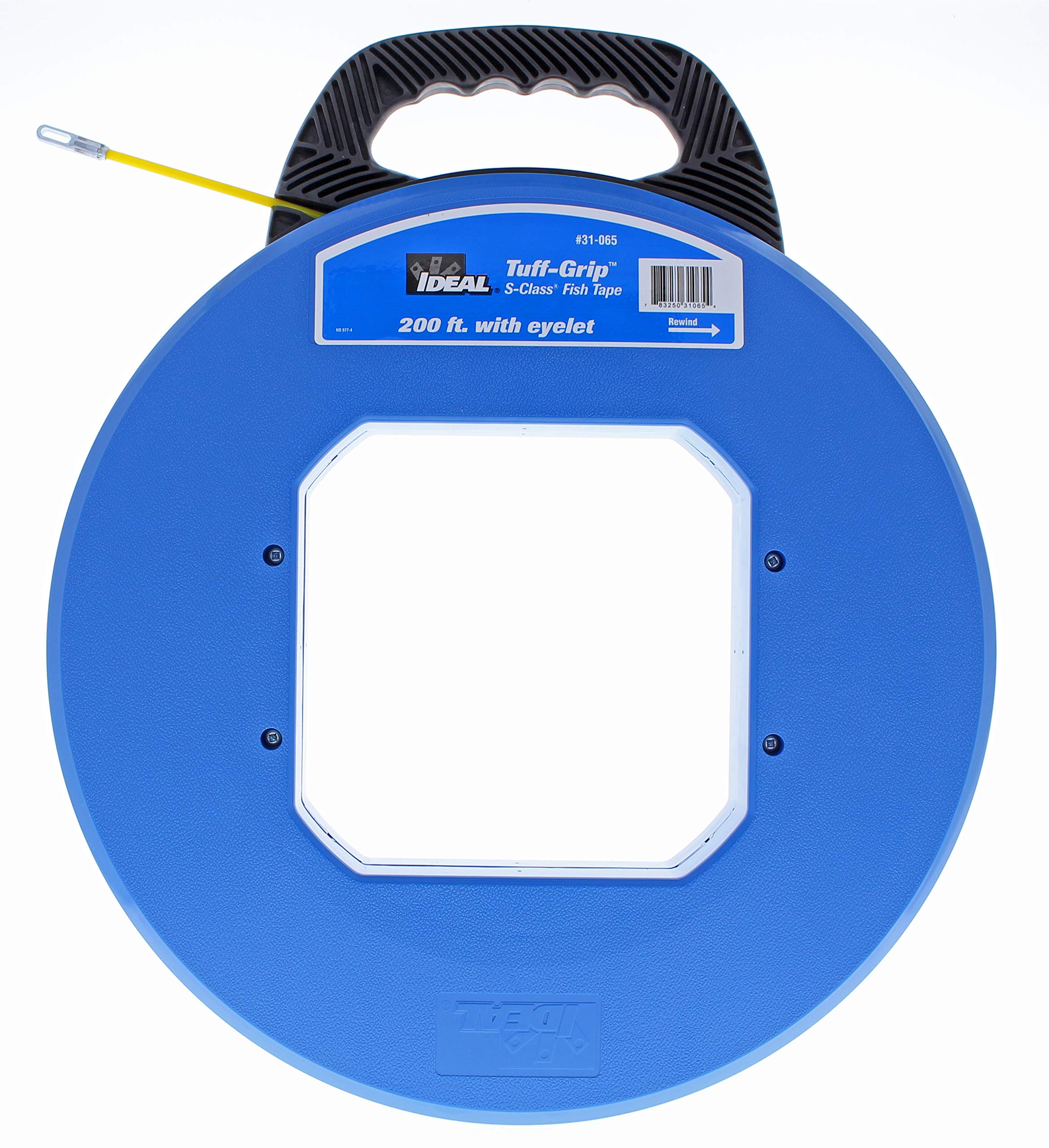 IDEAL Electrical 31-065 S-Class Fiberglass Fish Tape – 0.1875 in. x 200 ft Non-Conductive Wire Pulling Tool with 12 in. Metal Eyelet & Tuff-Grip Pro Case - Perfect for Electricians, DIY Wiring Projects and Cable Installation in Walls, Conduits and Tight Spaces