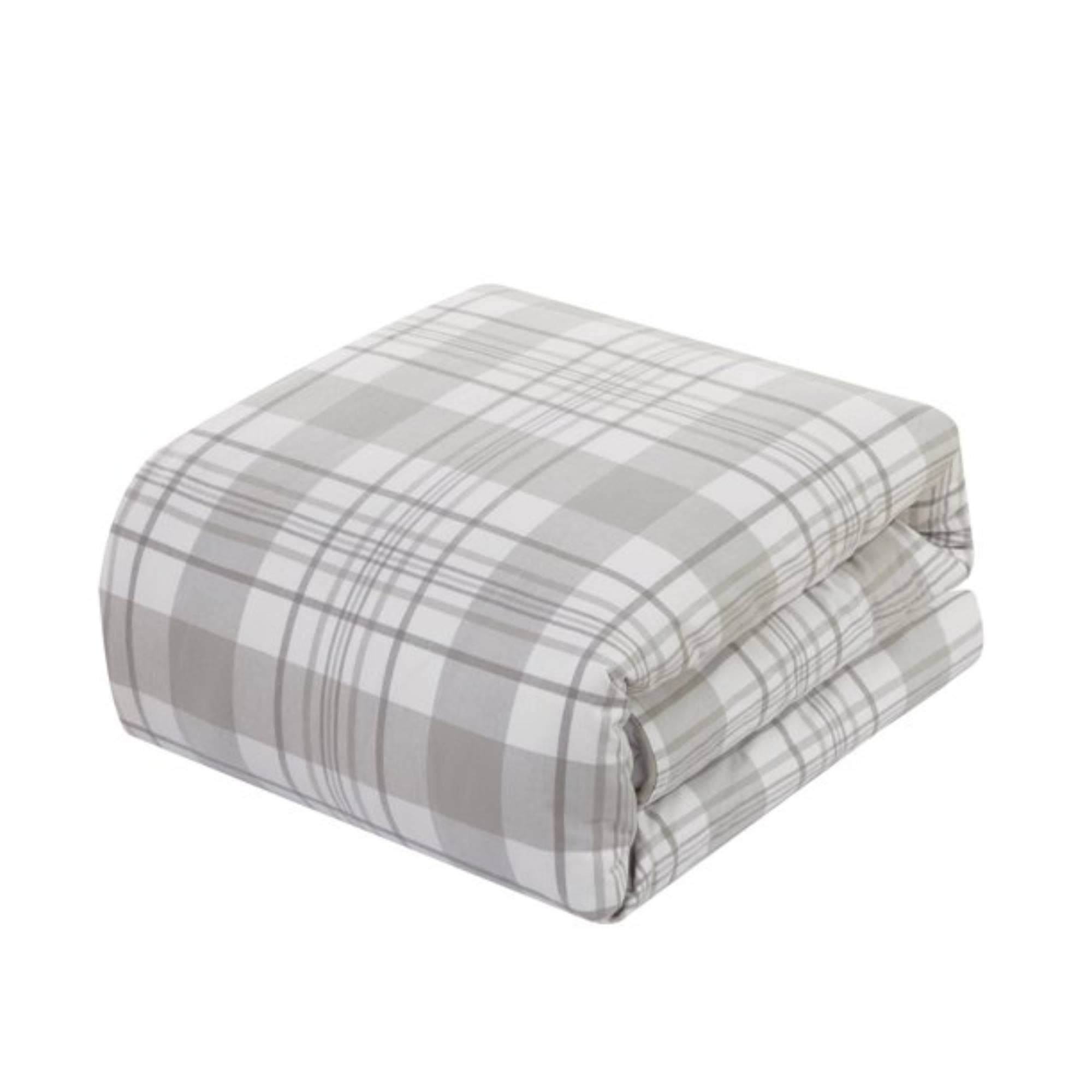 Dearfoams Super Soft 100% Cotton Comforter Set - Grey Plaid King Size Bedding for Cozy Winter Nights & Guest Room Decor