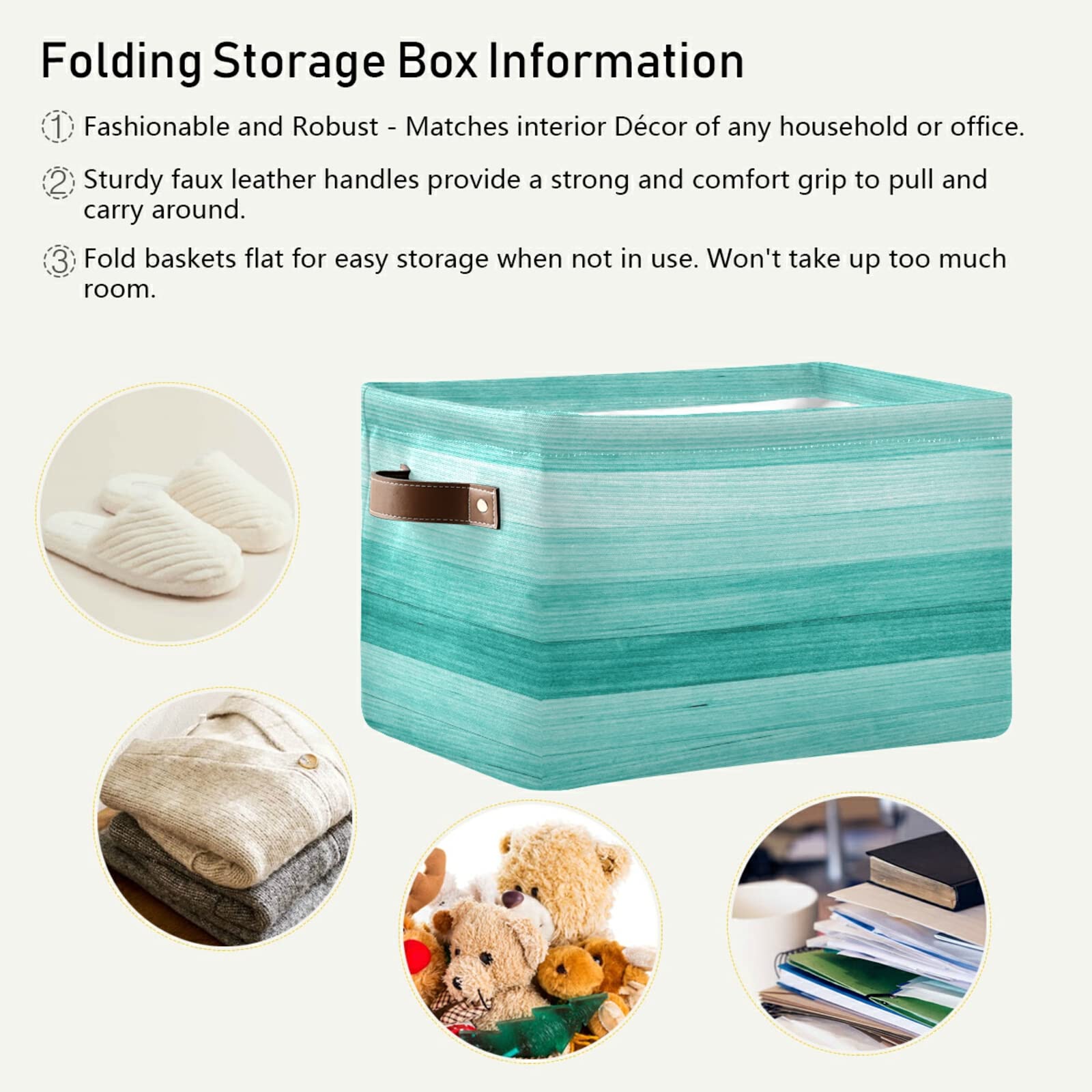 Teal Mint Green Wood Storage Baskets with Handles - Large Collapsible Storage Bins for Shelves, Closet, Bedroom & Living Room (2-Pack) | Perfect for Organizing Toys, Blankets & Home Decor