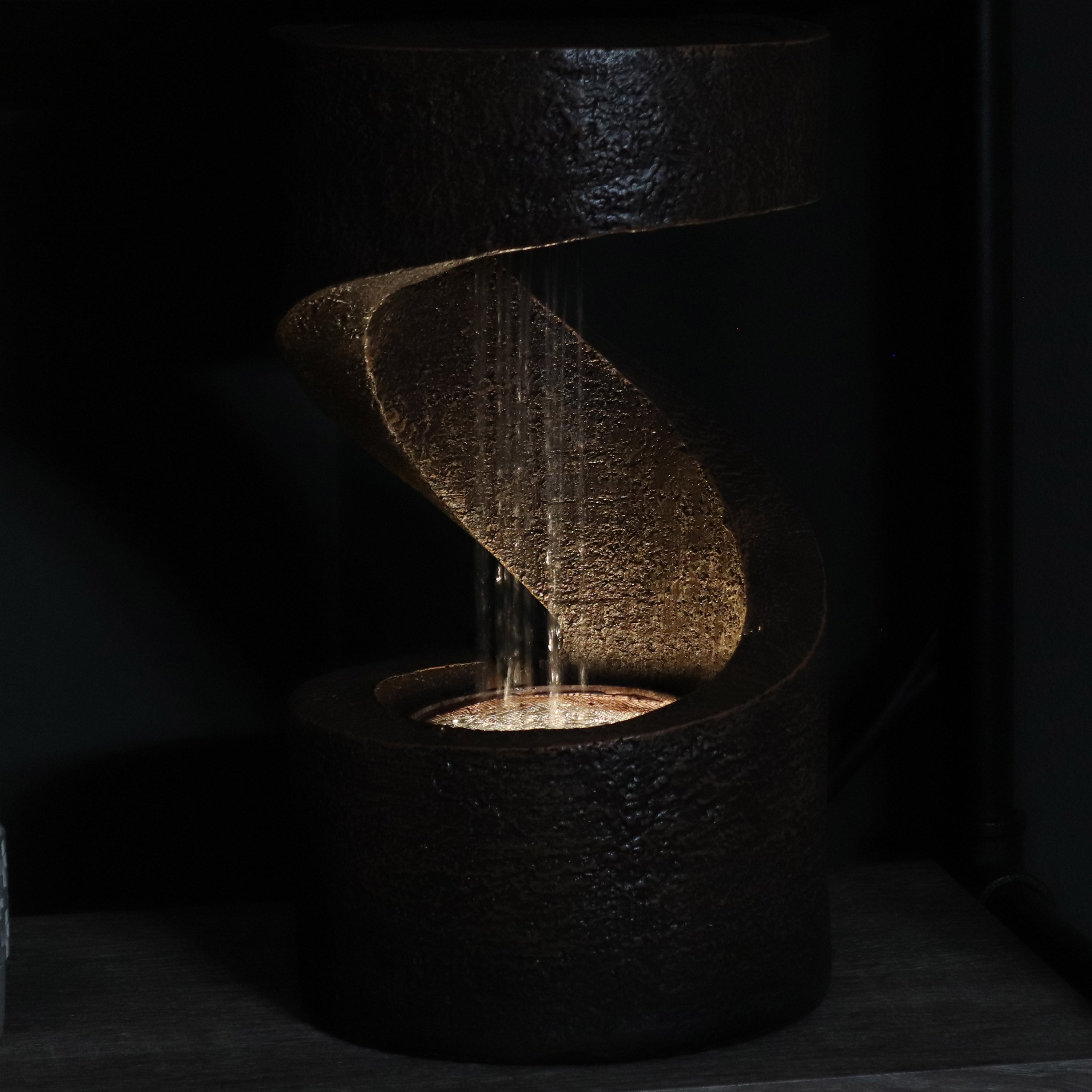 Indoor Waterfall Fountain with LED Lights - Relaxing Home Decor for Living Room, Bedroom & Office | Sunnydaze Winding Showers