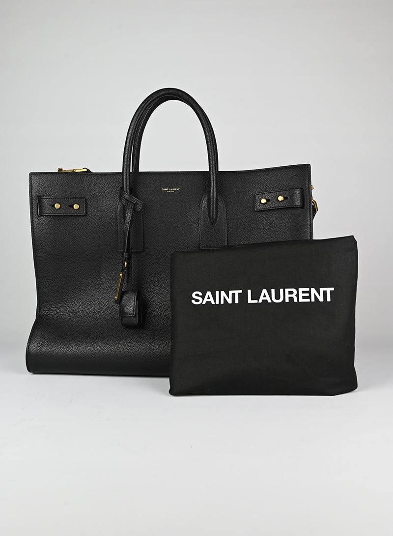 Saint Laurent Sac du Jour Large Black Leather Tote Bag for Women - Luxury Designer Handbag for Work, Travel & Everyday Use