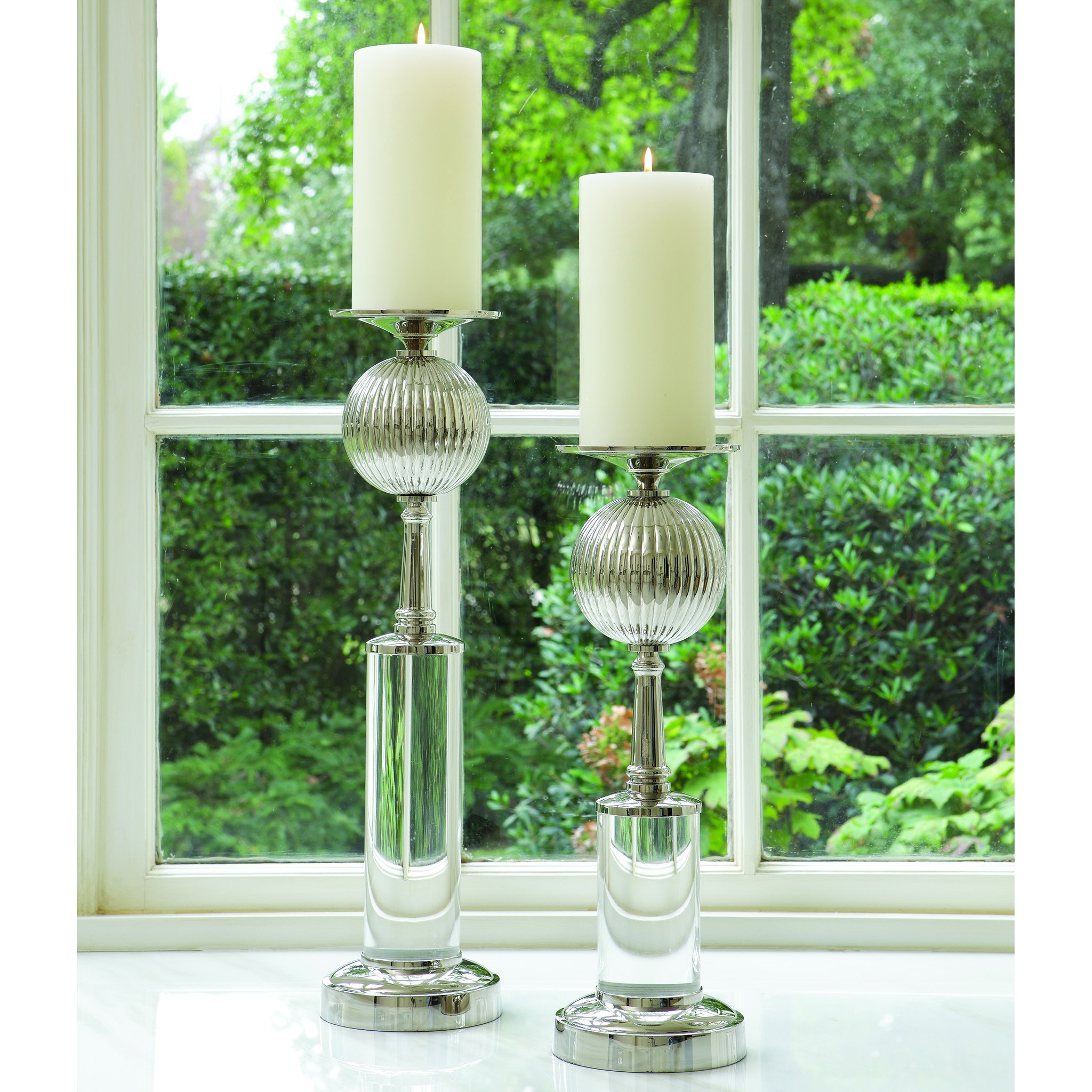 Global Views Fluted Ball Short Candle Holder in Nickel Finish - Elegant Home Decor for Dining Table, Wedding Centerpiece, and Holiday Decorations