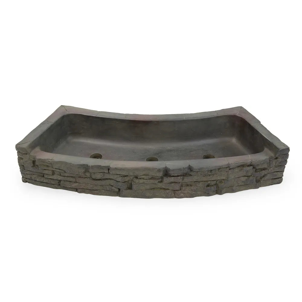 Rear Spill Curved Stacked Slate Wall Topper - Natural Stone Decorative Fence Cap for Outdoor Garden & Patio Landscaping