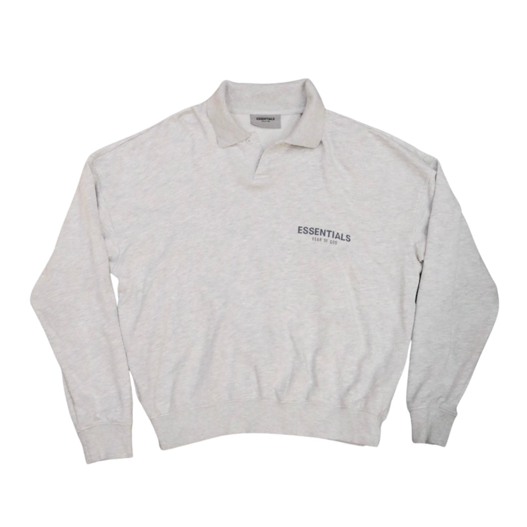 Fear of God Essentials Men's Long Sleeve Polo Shirt - Light Oatmeal | Casual Streetwear & Layering Staple for Everyday Wear