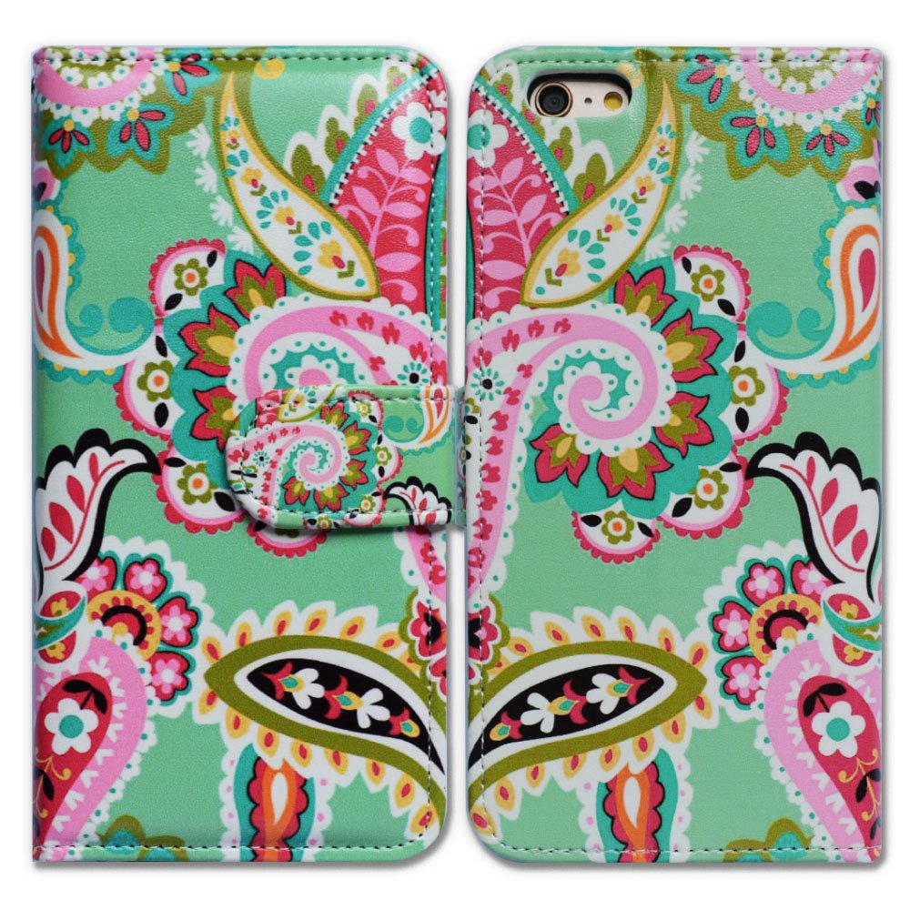 Premium Leather Wallet Case for iPhone 7/8 - BCOV Pink Paisley Design with Card Slots | Slim Protective Cover for Everyday Use, Travel & Business (Compatible with iPhone 7 and iPhone 8)