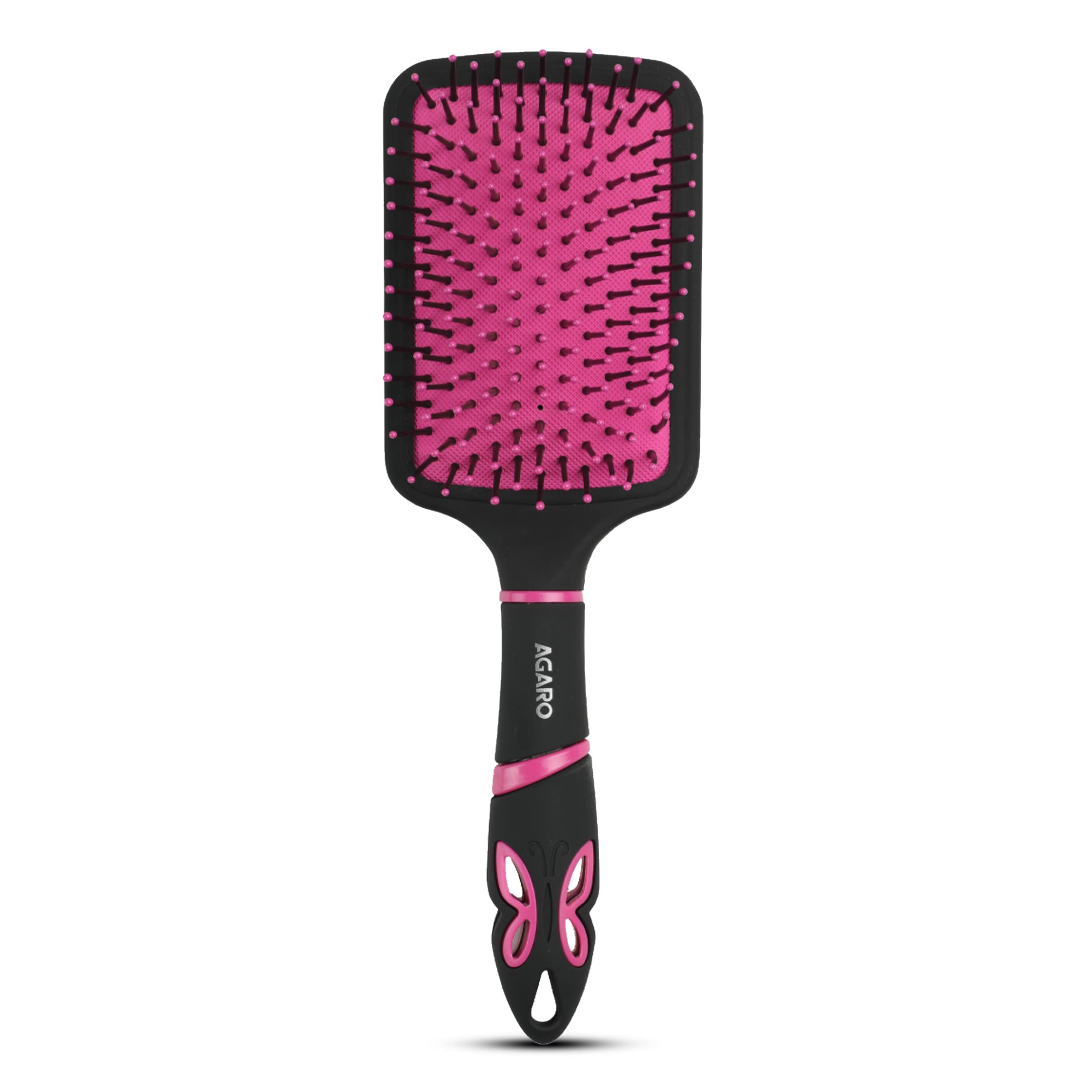 Agaro Delight Paddle Hair Brush with Anti-Static Nylon Bristles - Detangling & Smoothing Brush for Men & Women (Black/Pink) - Perfect for Daily Hair Care, Styling & Salon Use