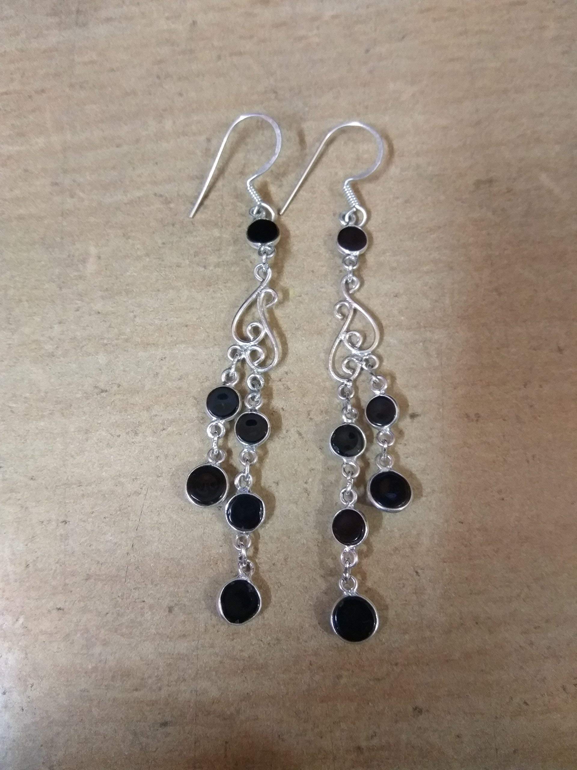 Black Onyx Sterling Silver Dangle Earrings - Boho Chic Fashion Jewelry for Women | Perfect Gift for Wife, Bridesmaids & Anniversary | Great for Weddings, Parties & Everyday Wear