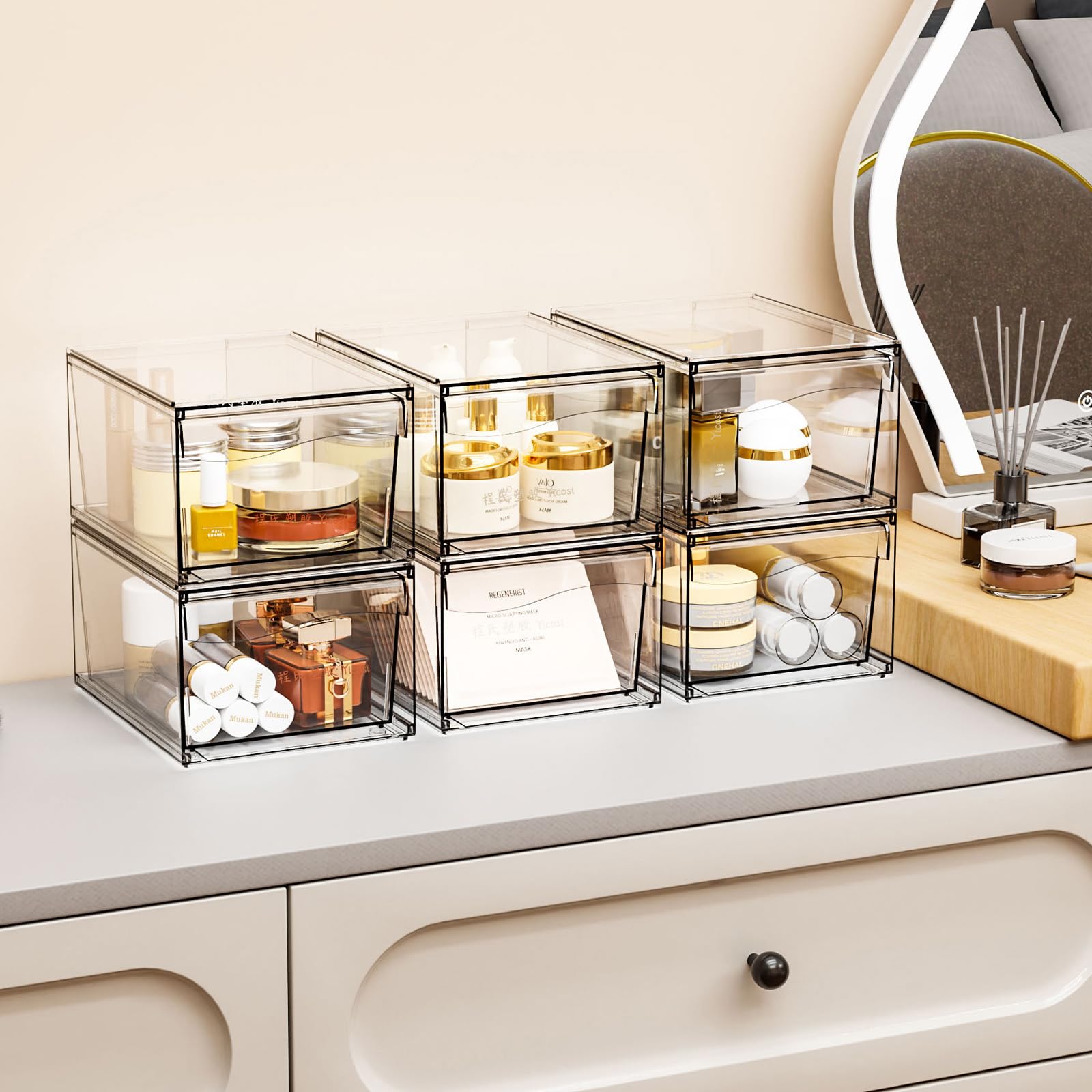 6 Pack Clear Stackable Storage Drawers - 4.4