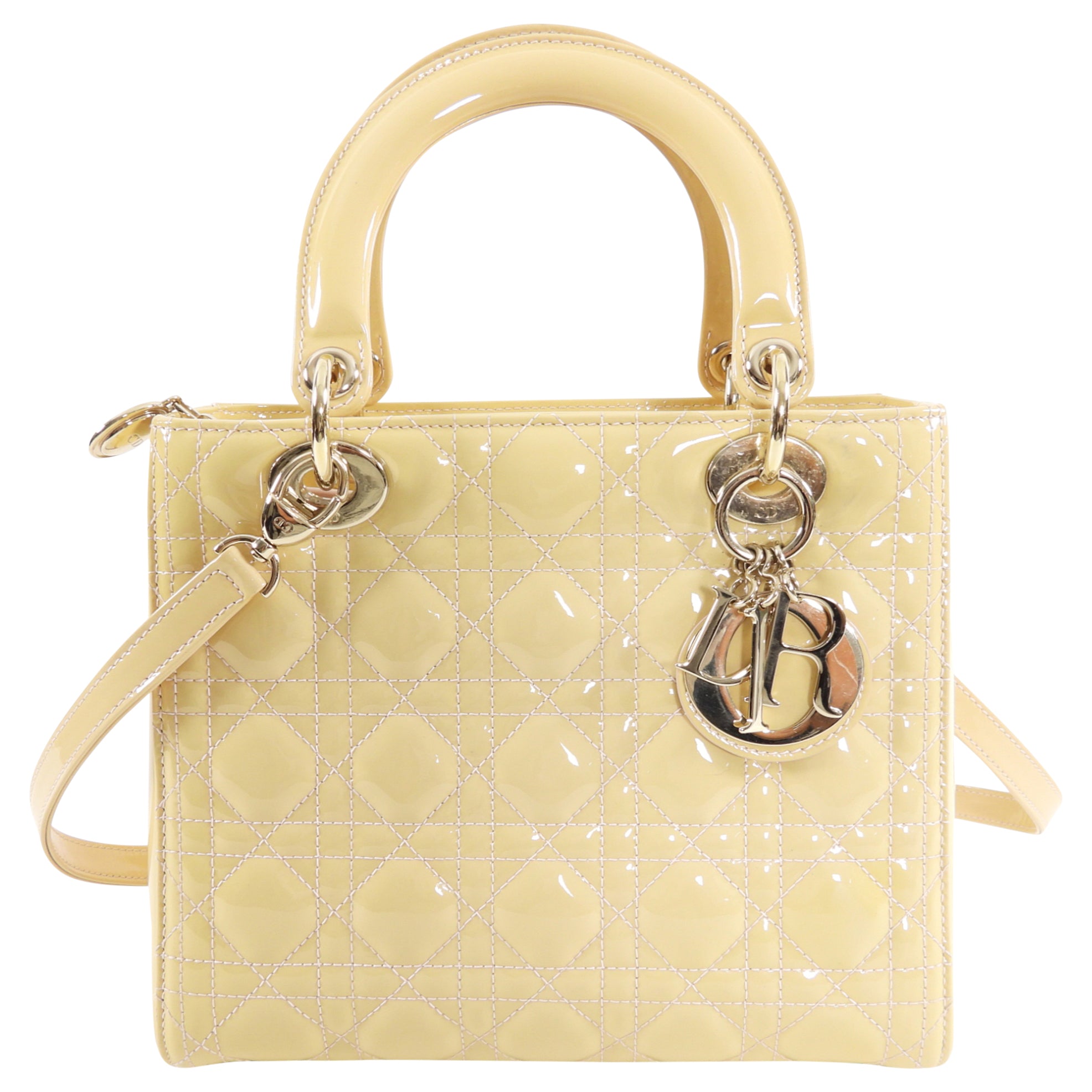 Christian Dior Lady Dior Medium Beige Cannage Patent Leather Handbag - Luxury Designer Tote for Women, Perfect for Work, Parties & Special Occasions