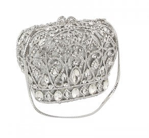 Sparkling Silver Rhinestone Crown Clutch Evening Bag for Women - Elegant Wedding, Prom, Party, and Formal Event Accessory