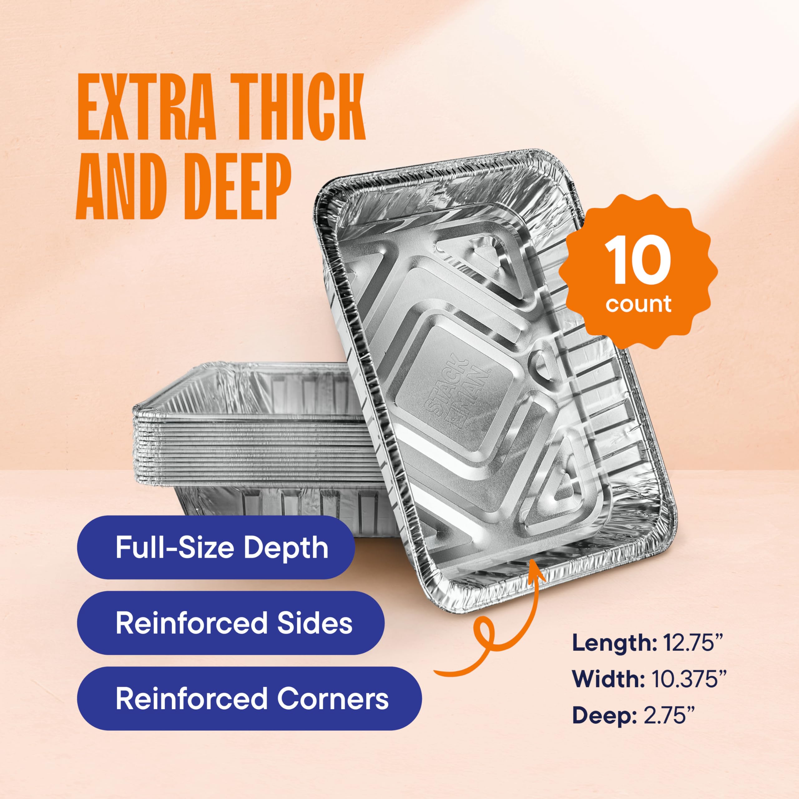 Heavy Duty 9x13 Inch Disposable Aluminum Foil Pans [10-Pack] - Large Baking Trays for Roasting, Cooking & Food Storage | Perfect for Meal Prep, Catering, Restaurants & Home Kitchen Use