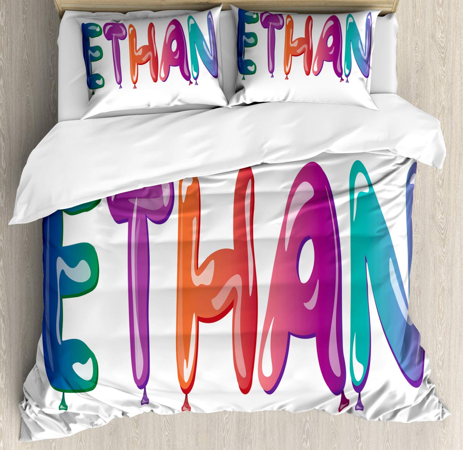 Ambesonne Ethan Duvet Cover Set - Colorful Balloon Letter Happy Birthday Themed 3-Piece Bedding Set with 2 Pillow Shams, California King Size, Multicolor | Perfect for Birthday Parties, Room Decor & Gift Giving