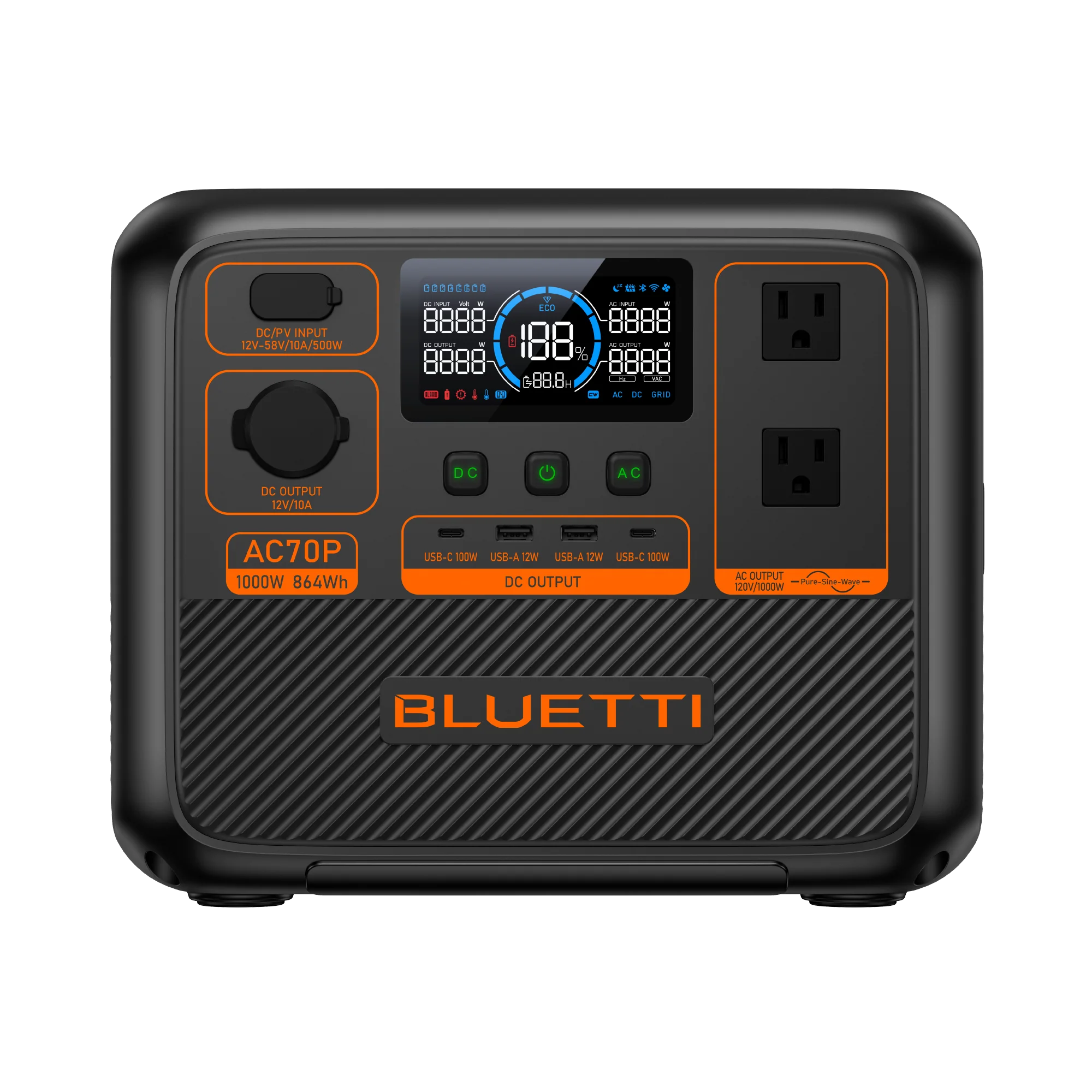 BLUETTI AC70P 864Wh 1000W Portable Solar Power Station Generator - Emergency Backup for Home, Camping & Outdoor Adventures