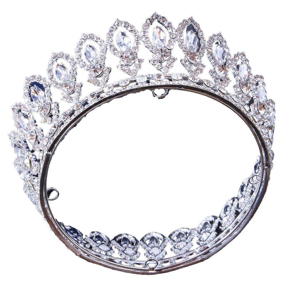 Baroque Round Bridal Tiara with Full Diamond Accents - Alloy Headband Wedding Crown for Brides, Prom & Special Occasions | Elegant Hair Accessory for Weddings, Balls & Formal Events