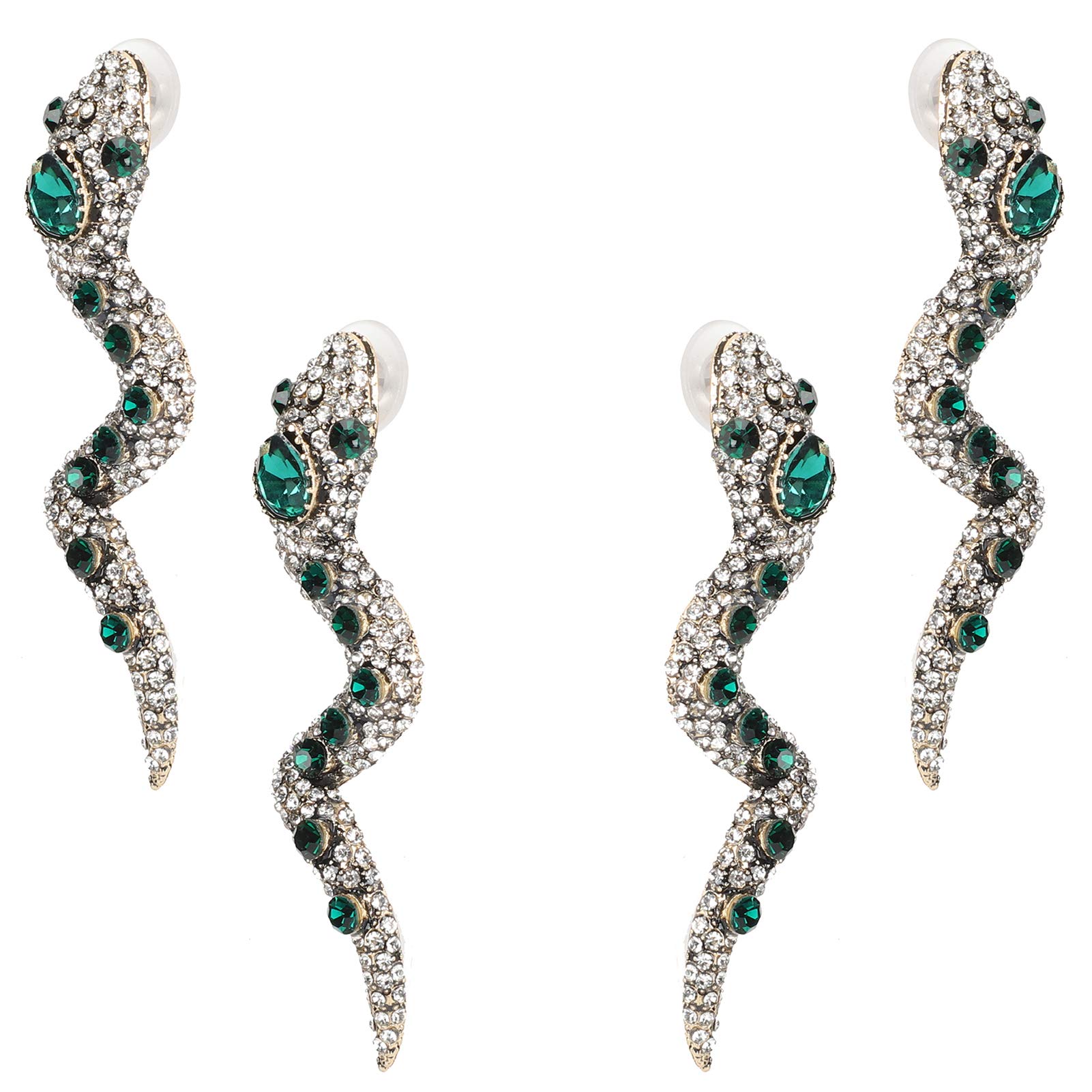 4Pcs Snake Earrings for Women - Fashionable Metal Wild Dangle Drop Earrings with Jeweled Details, Clip-On Luxury Jewelry for Girls | Perfect for Parties, Night Out and Gift Giving