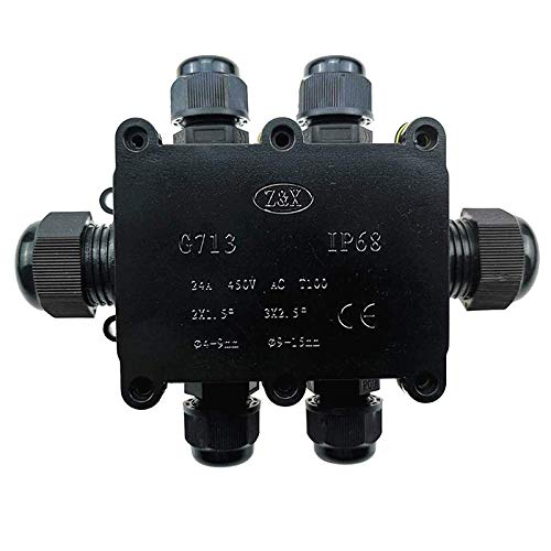 **SENRISE IP68 Waterproof Electrical Junction Box - Outdoor Lighting & Weatherproof Connector for Garden, Patio & Marine Use - Black**