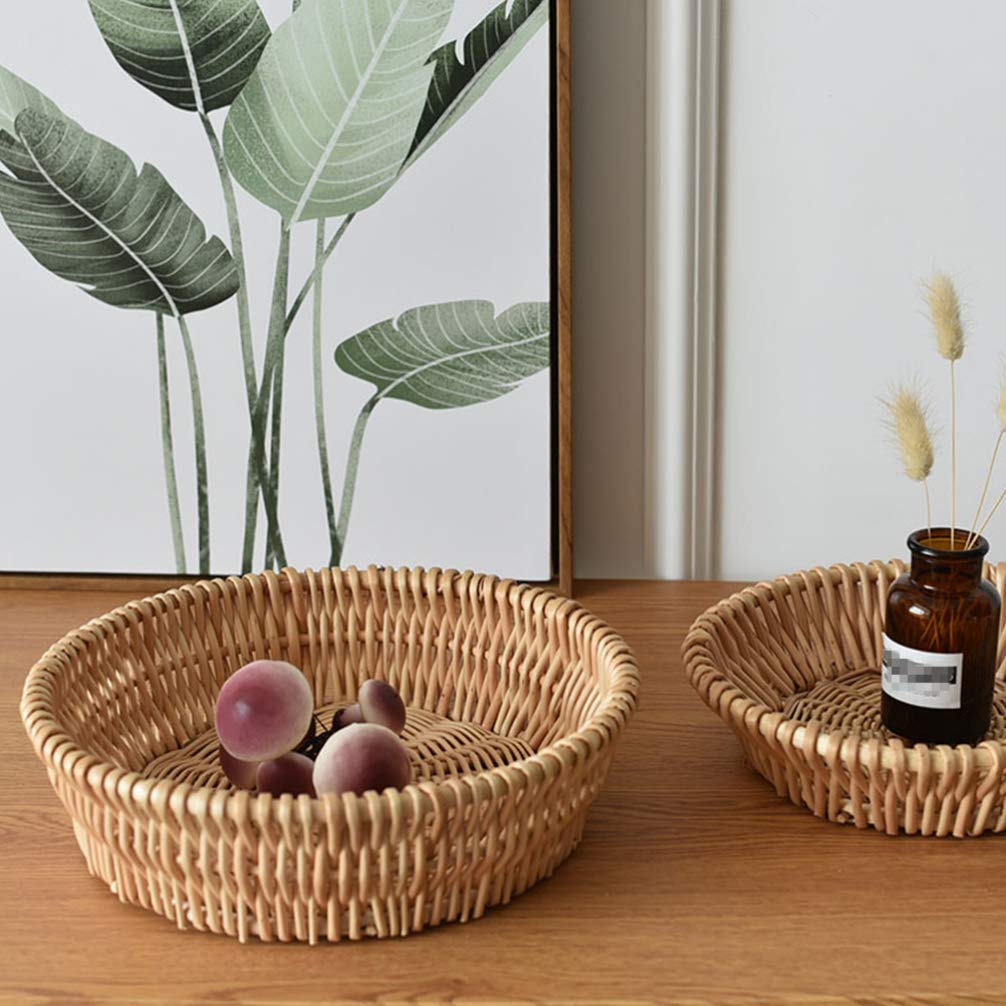 Natural Wicker Bread Basket - 10 Inch Round Kitchen Storage Container for Fruits, Vegetables & Bread | Perfect for Farmhouse Dining, Picnics & Rustic Tabletop Serving