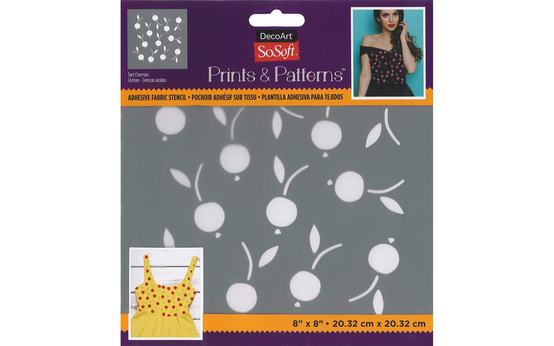 DecoArt SoSoft Fabric Stencil 8x8 Tart Cherries - Premium Reusable Stencil for DIY Fabric Painting, Home Decor, and Craft Projects | Perfect for T-Shirts, Pillows, and Wall Art
