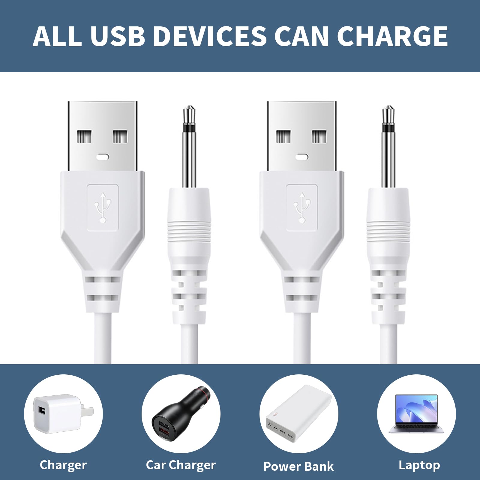2.5mm DC Charger Cable 2-Pack - Universal Power Adapter Cord for Vibrators, Massagers & Electronic Devices | Perfect for Home, Travel & Spa Use