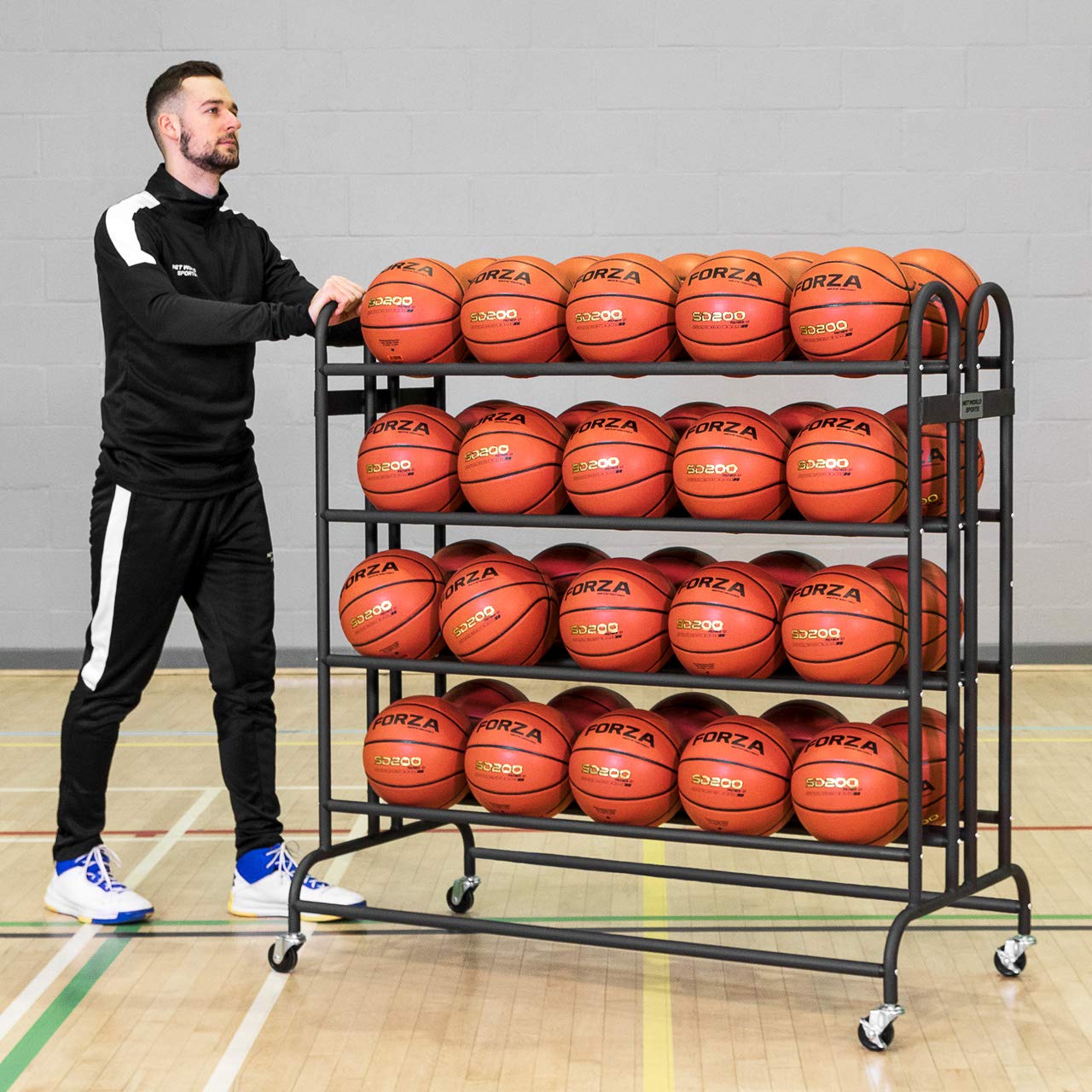 FORZA Portable Sports Ball Storage Cart - Heavy Duty Ball Cage for Basketball, Football, Volleyball | Holds Up to 40 Balls | Perfect for Gym, School & Sports Facility Organization