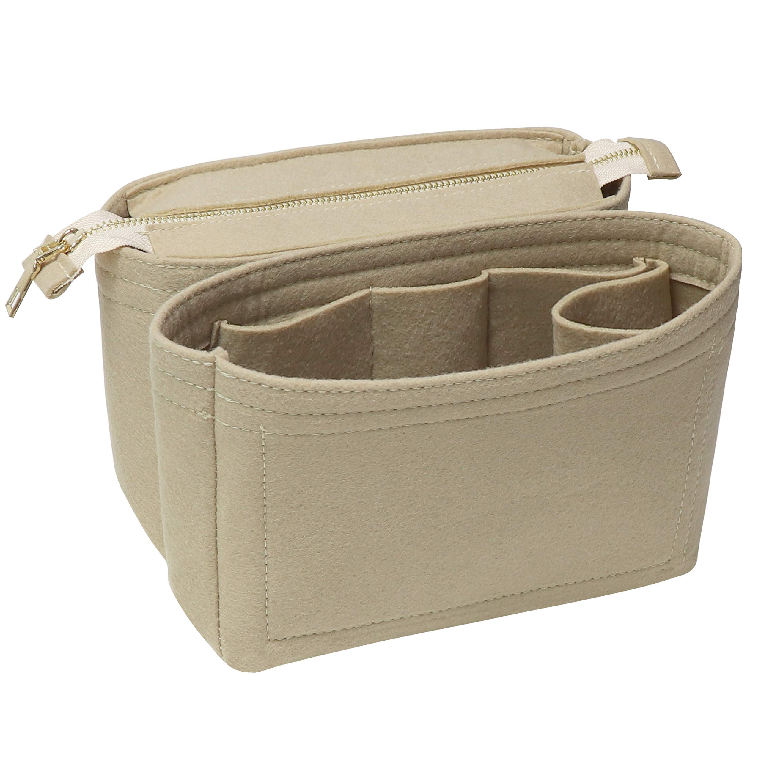 Soyizom 2-Pack Purse Organizer Insert for Louis Vuitton Neo Noe & Small Handbags - Beige Zippered Bag Organizer for Women | Travel, Work & Everyday Use