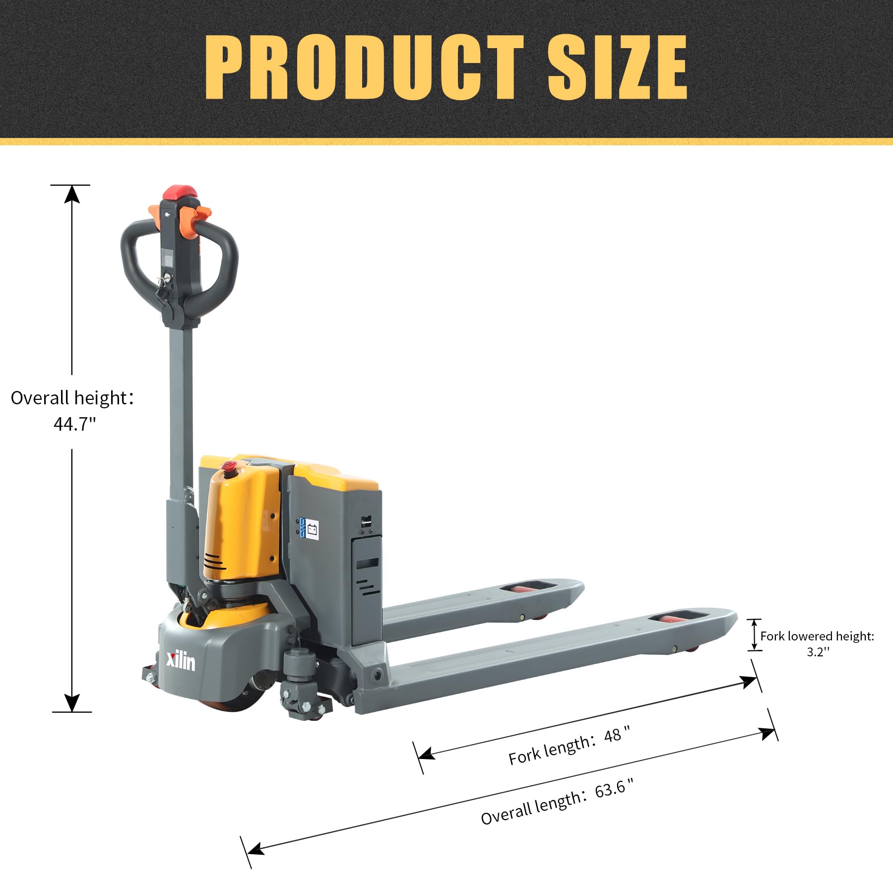 Xilin 3300Lbs Electric Pallet Jack - Lithium Powered Walkie Pallet Truck with 48