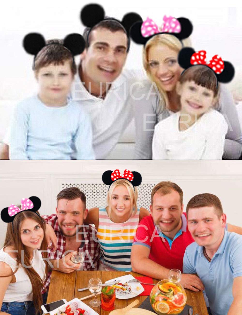 EUICAE Mouse Ears Headband - 12 Pack Costume Accessories for Adults & Kids (Black, Red, Pink) - Perfect for Disney Theme Parks, Birthday Parties, Cosplay & Halloween Celebrations