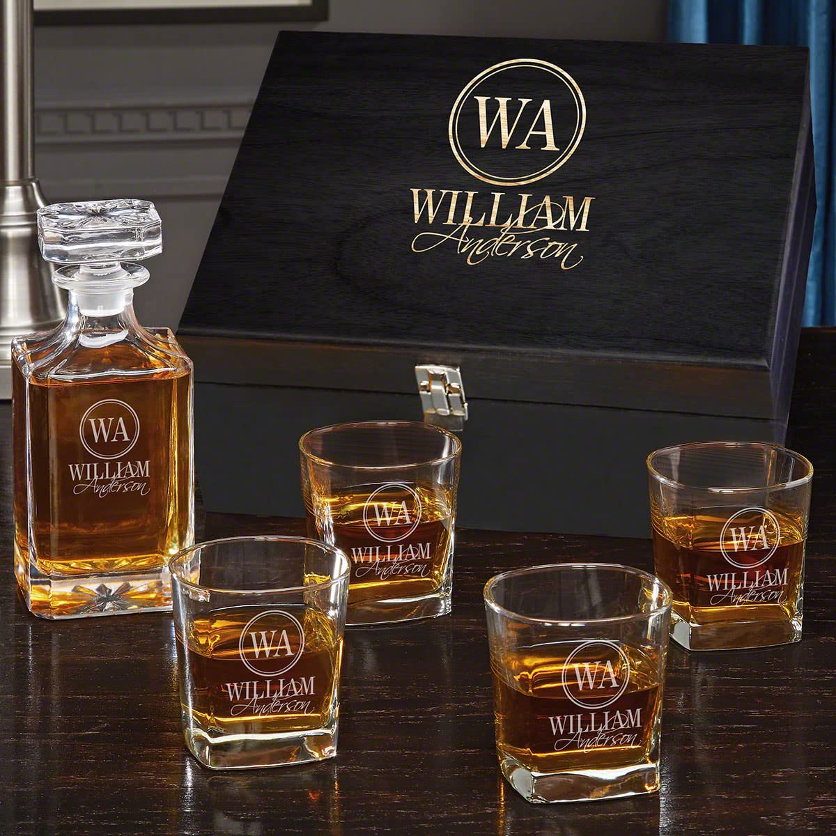 Personalized Carson Scotch Decanter Gift Box Set - Engraved Whiskey Decanter with Glasses - Perfect for Anniversary, Birthday & Housewarming Gifts - Elegant Barware for Home & Office Entertaining
