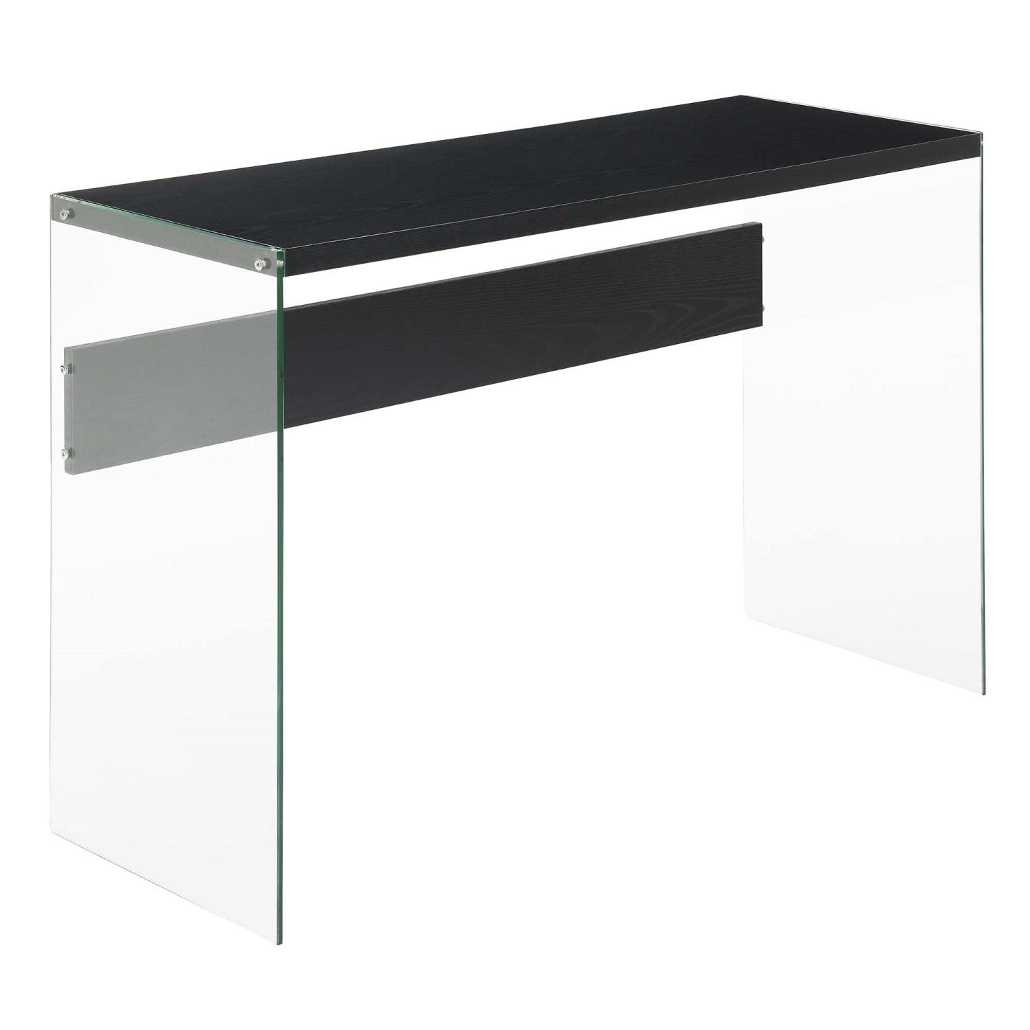 Modern Glass Console Table & Desk - Black Frame with Tempered Glass Top - Perfect for Entryway, Living Room, or Home Office Decor