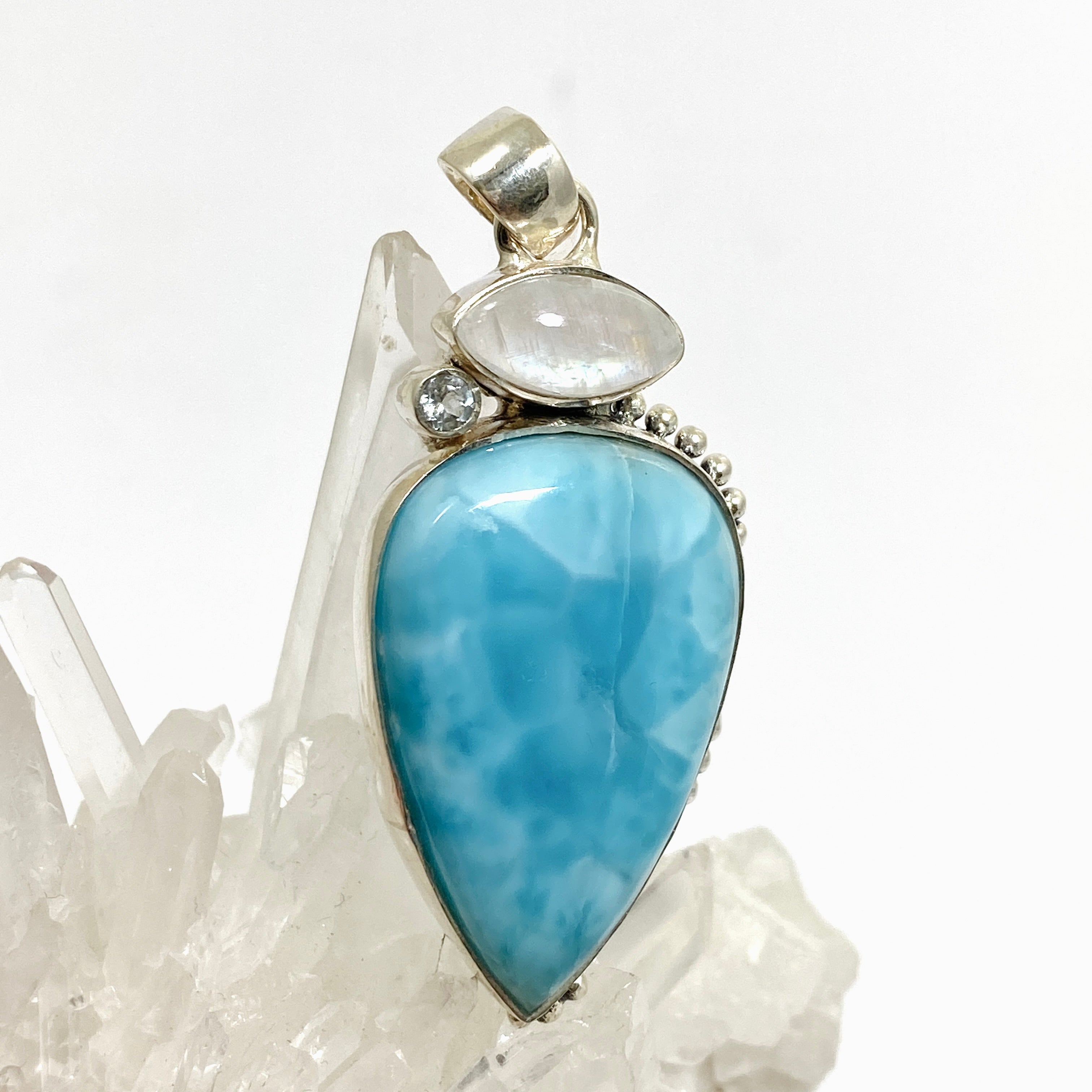 Larimar Moonstone Blue Topaz Multi-Stone Pendant Necklace KPGJ4850 - Elegant Jewelry for Women, Perfect for Weddings, Parties & Special Occasions