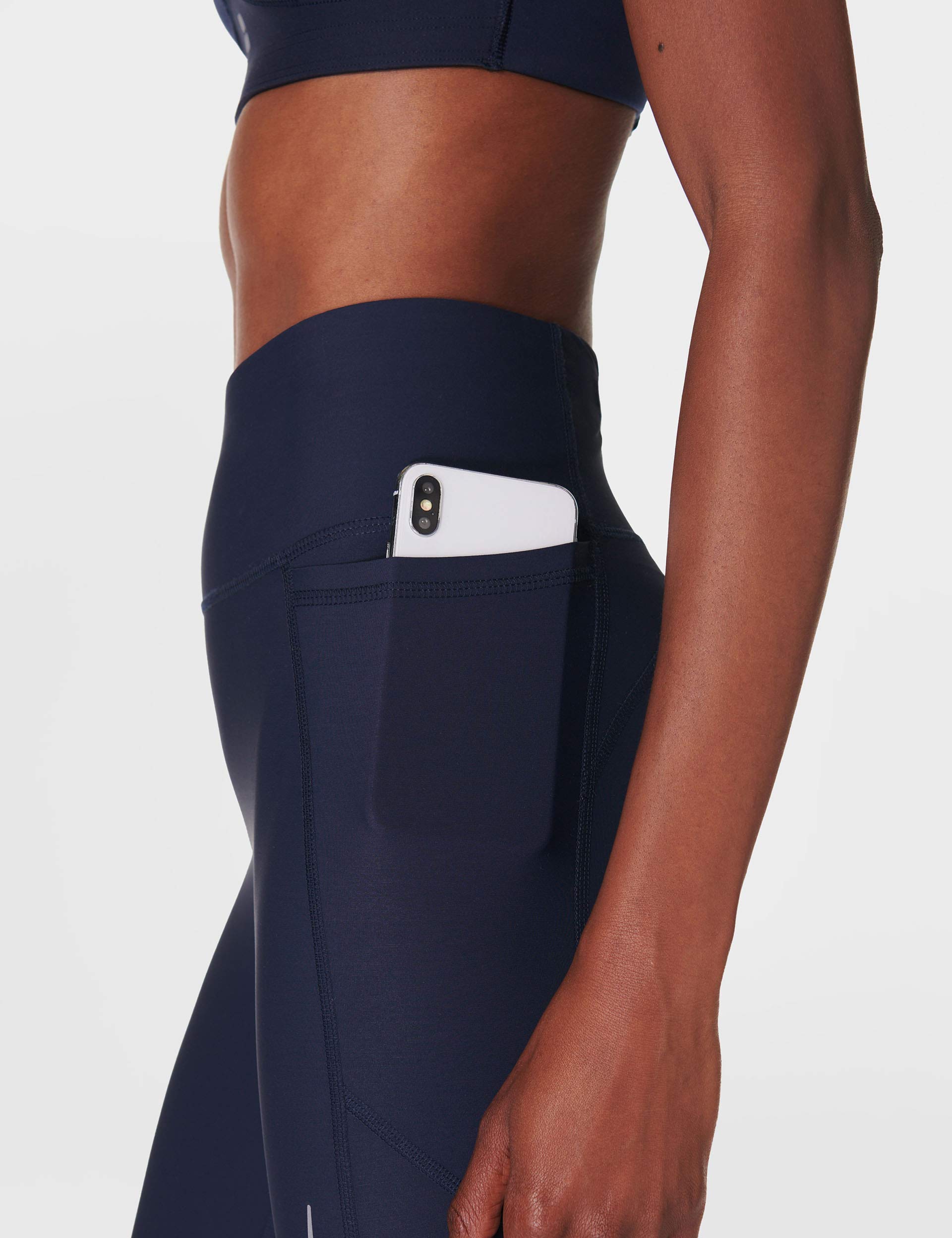 Zero Gravity 7/8 Illuminate Running Tight - High Waist Compression Leggings for Women, Moisture Wicking Workout Yoga Pants in Navy Blue - Perfect for Running, Gym & Outdoor Activities